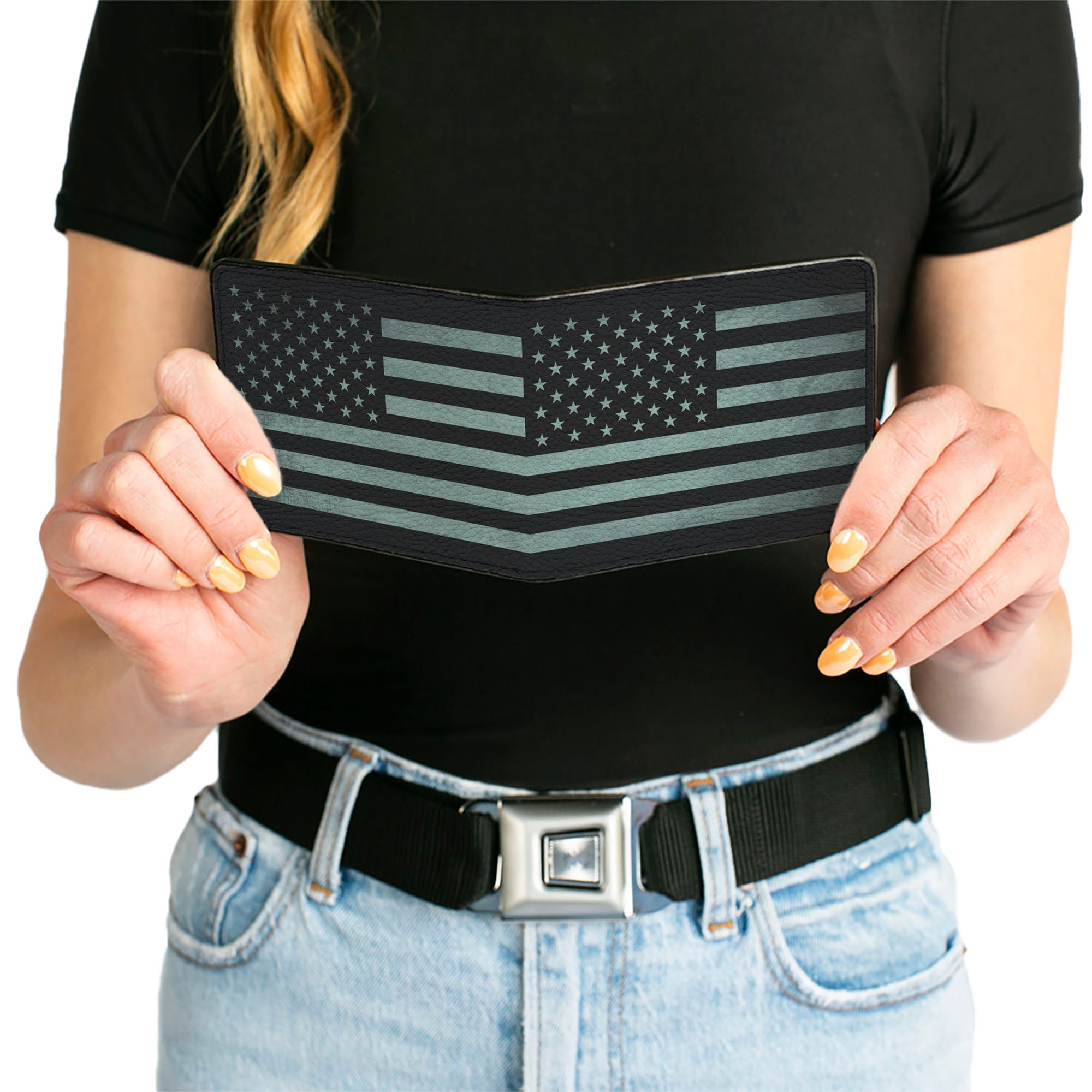 Bi-Fold Wallet - Americana Stars & Stripes Weathered Black Gray Bi-Fold Wallets Buckle-Down