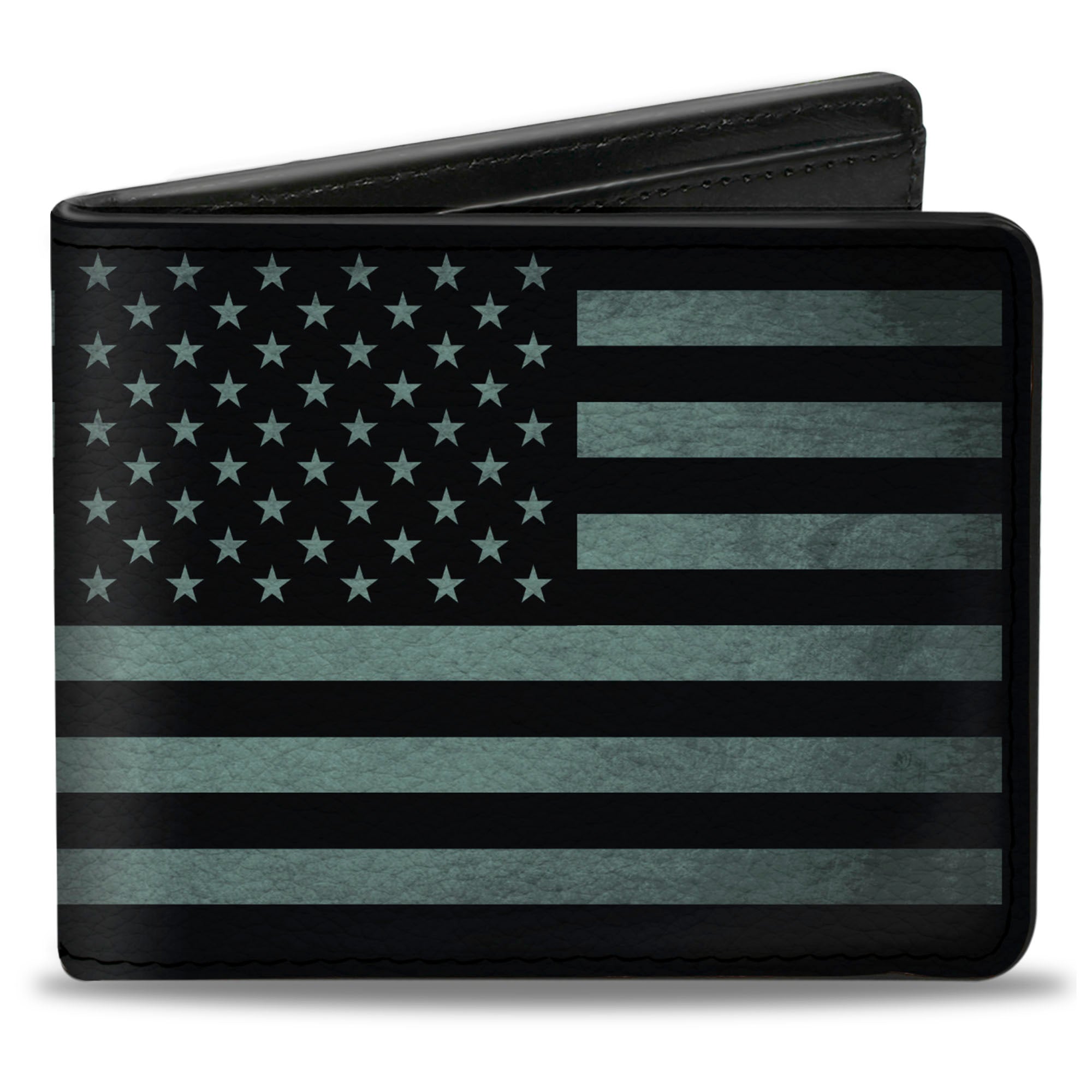 Bi-Fold Wallet - Americana Stars & Stripes Weathered Black Gray Bi-Fold Wallets Buckle-Down