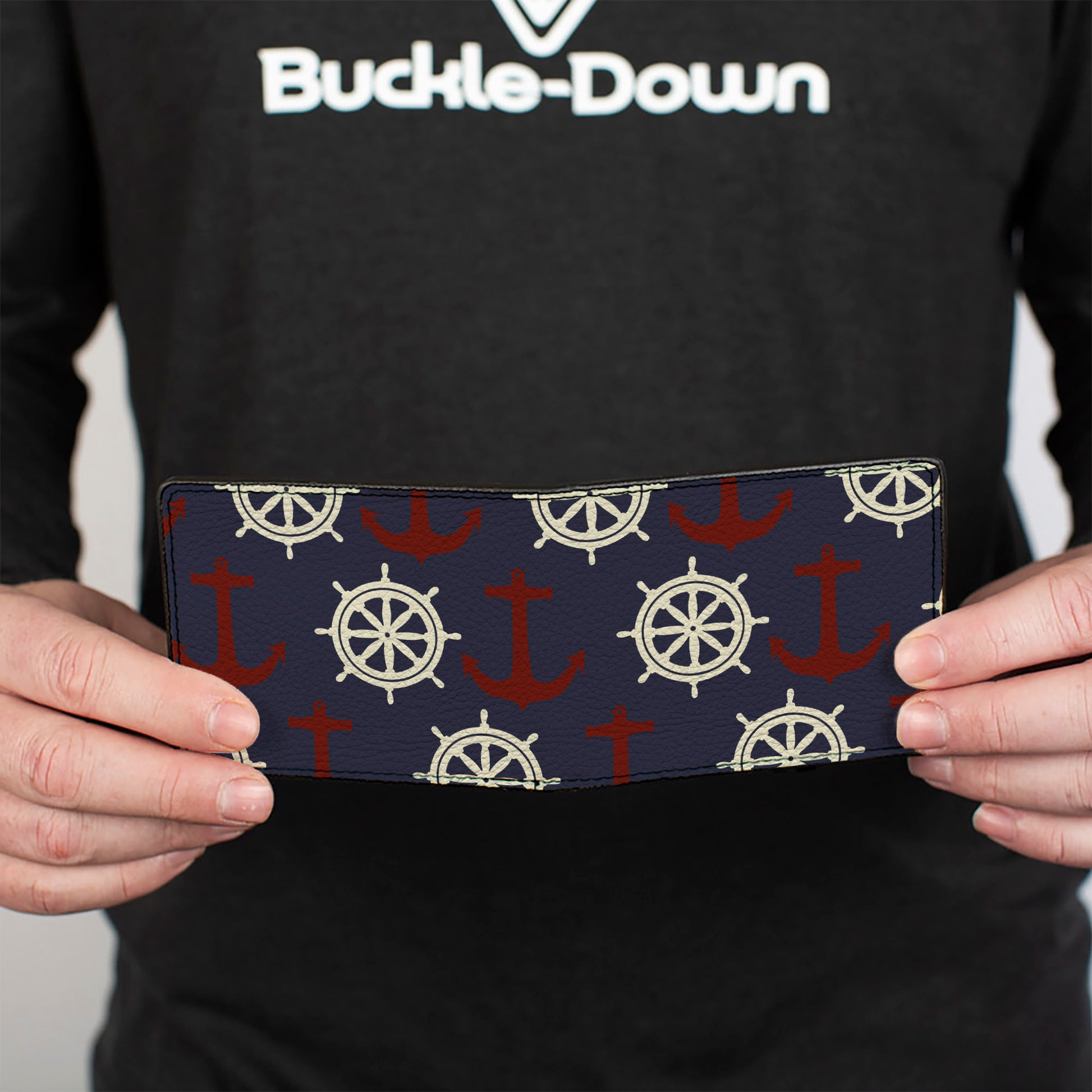 Bi-Fold Wallet - Anchor3 Helm Monogram Navy Red Cream Bi-Fold Wallets Buckle-Down