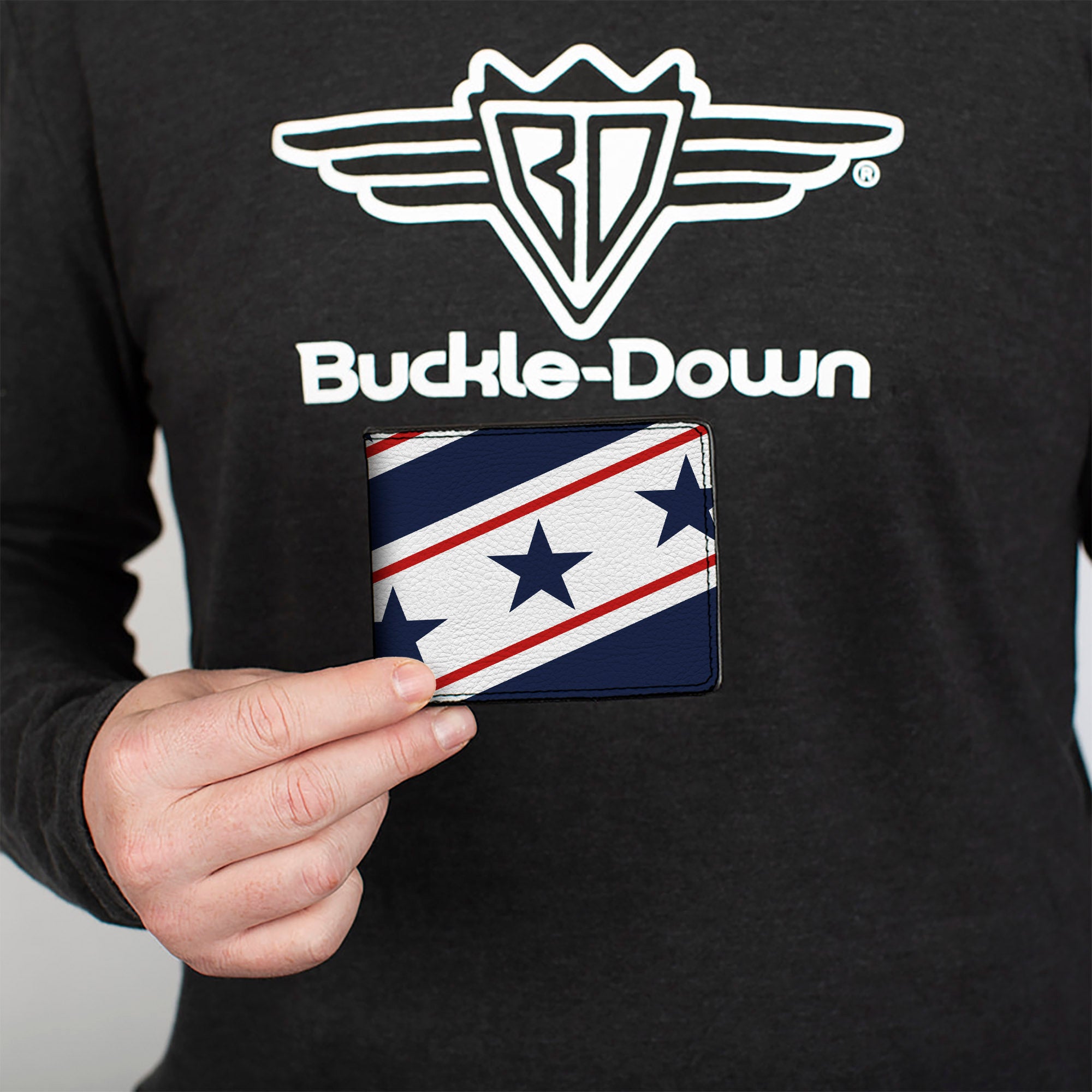 Bi-Fold Wallet - Americana Diagonal Stars & Stripes White Red Blue Bi-Fold Wallets Buckle-Down