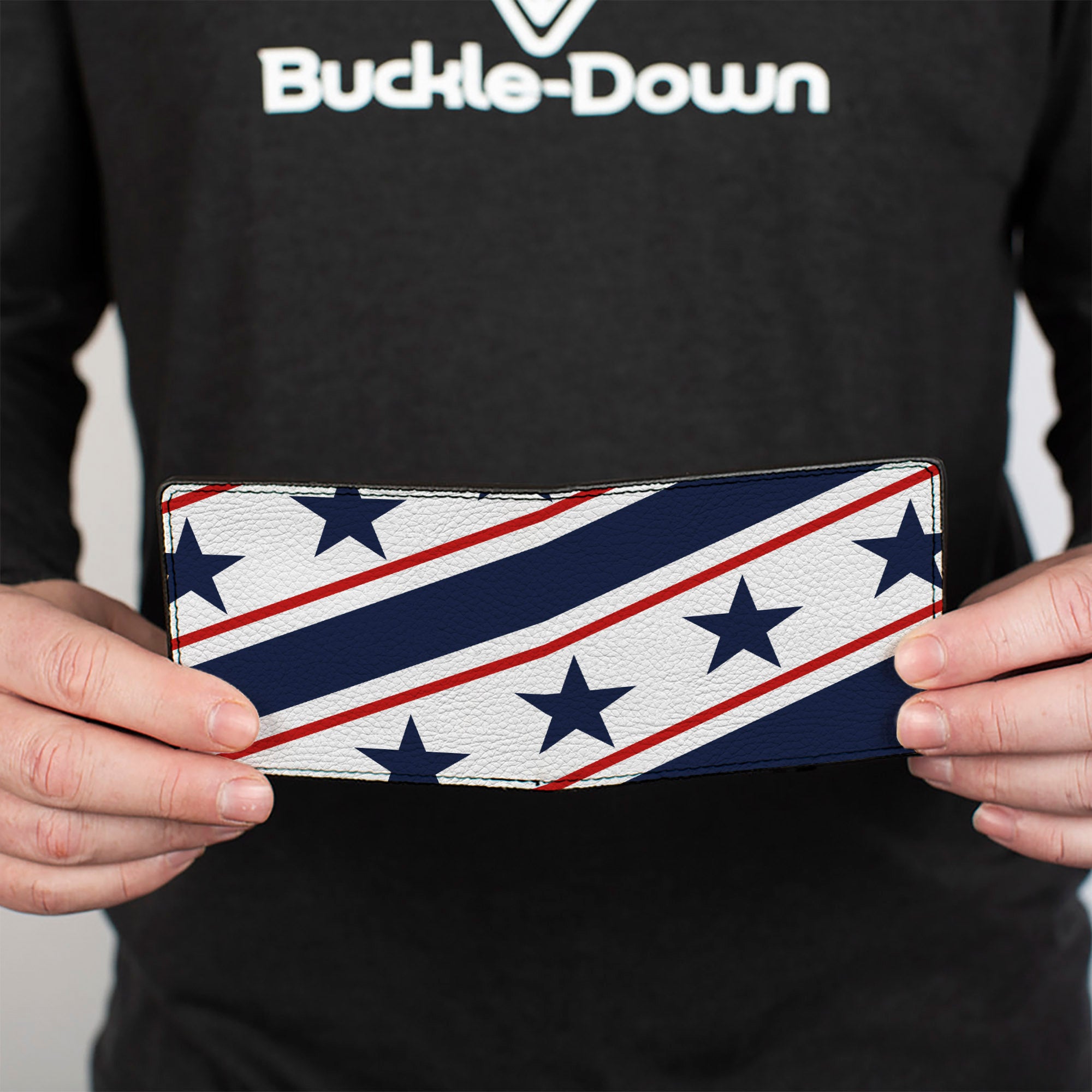 Bi-Fold Wallet - Americana Diagonal Stars & Stripes White Red Blue Bi-Fold Wallets Buckle-Down