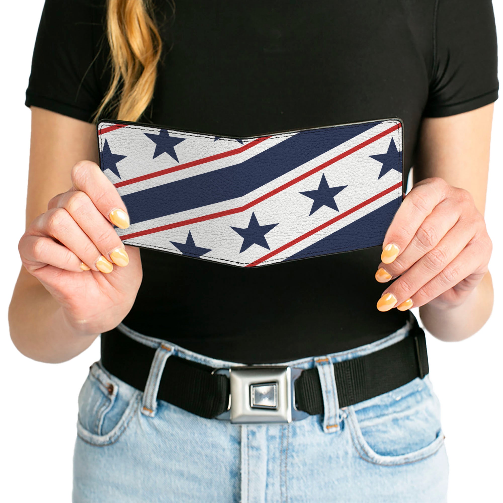 Bi-Fold Wallet - Americana Diagonal Stars & Stripes White Red Blue Bi-Fold Wallets Buckle-Down