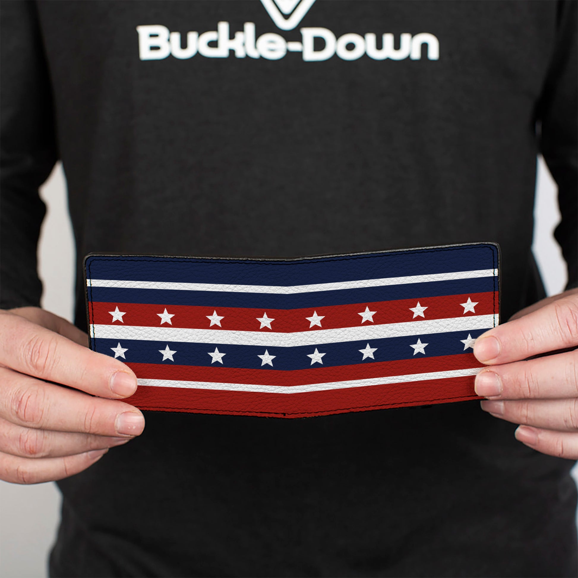 Bi-Fold Wallet - Americana Stripe w Stars2 Blue Red White Bi-Fold Wallets Buckle-Down