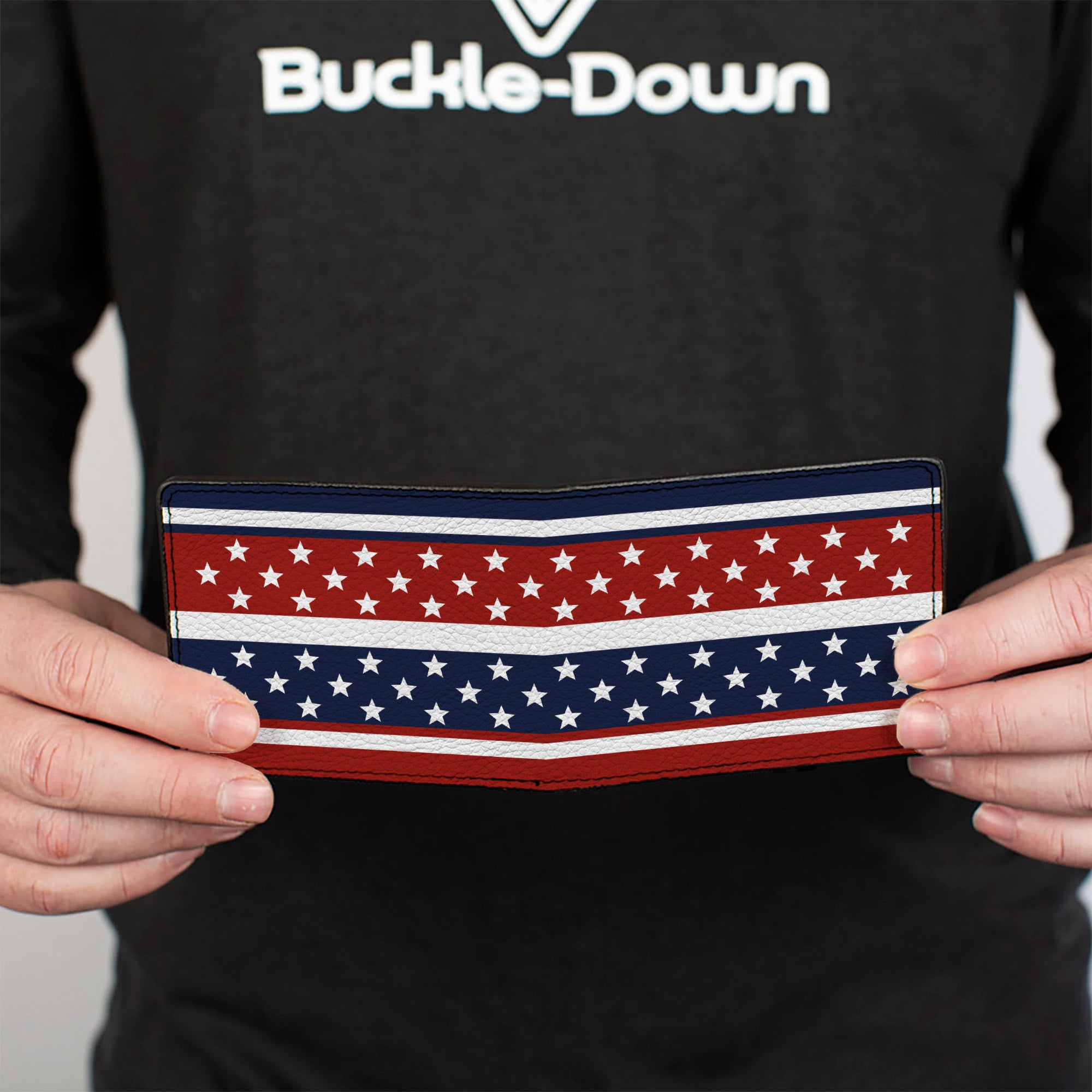 Bi-Fold Wallet - Americana Stripe w Mini Stars Blue Red White Bi-Fold Wallets Buckle-Down