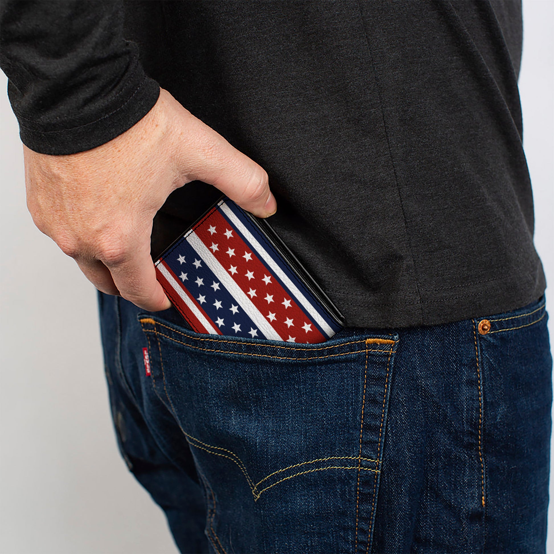 Bi-Fold Wallet - Americana Stripe w Mini Stars Blue Red White Bi-Fold Wallets Buckle-Down