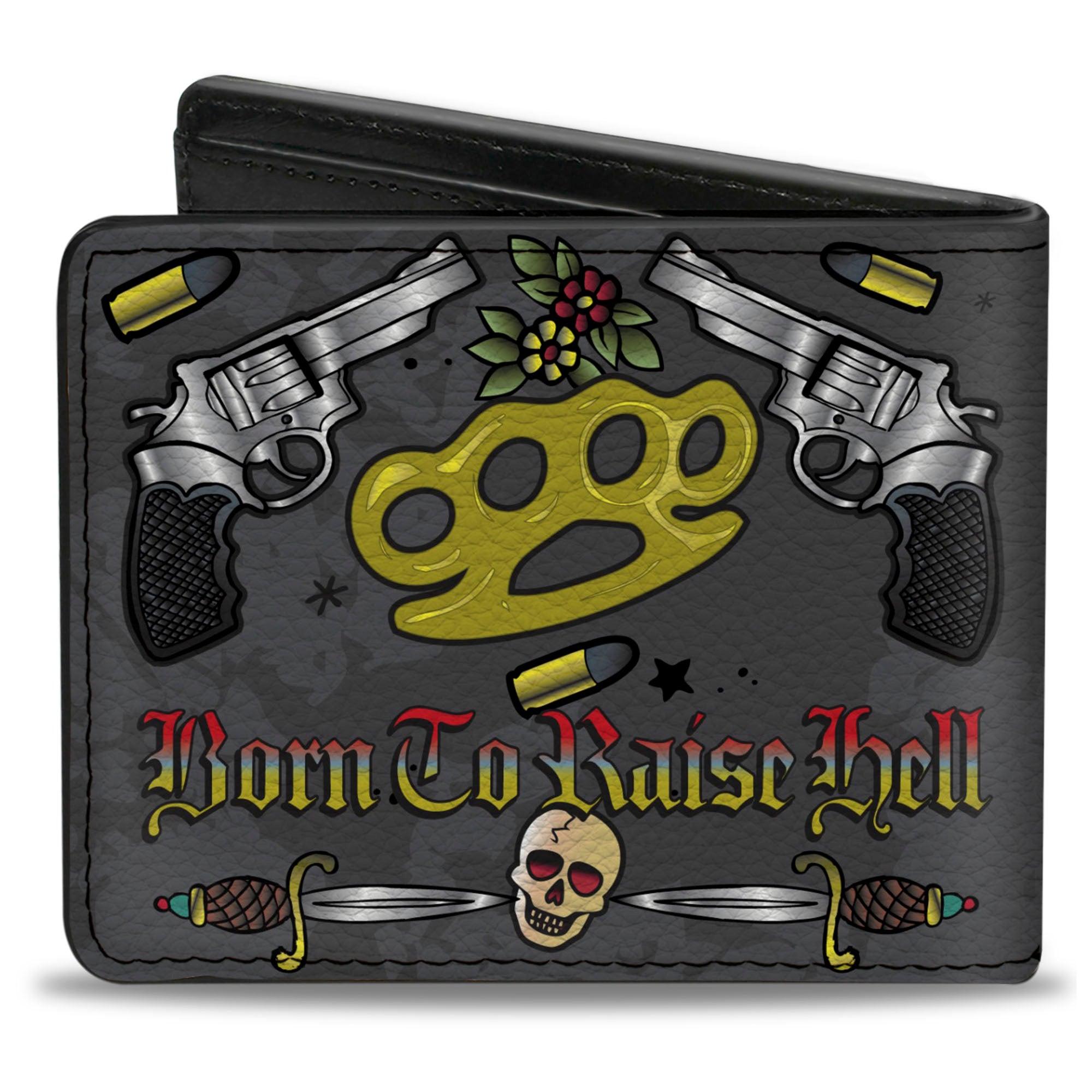Bi-Fold Wallet - Born to Raise Hell Gray Bi-Fold Wallets Buckle-Down