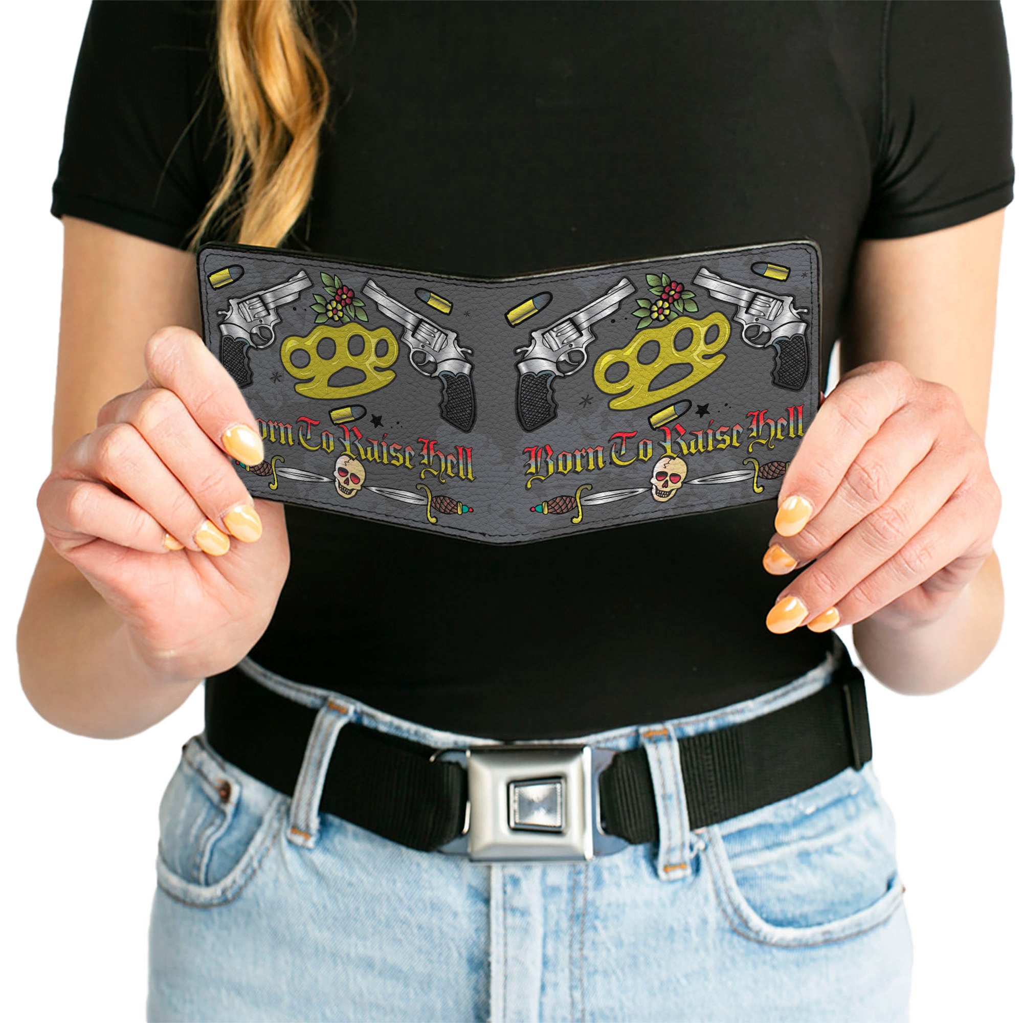 Bi-Fold Wallet - Born to Raise Hell Gray Bi-Fold Wallets Buckle-Down