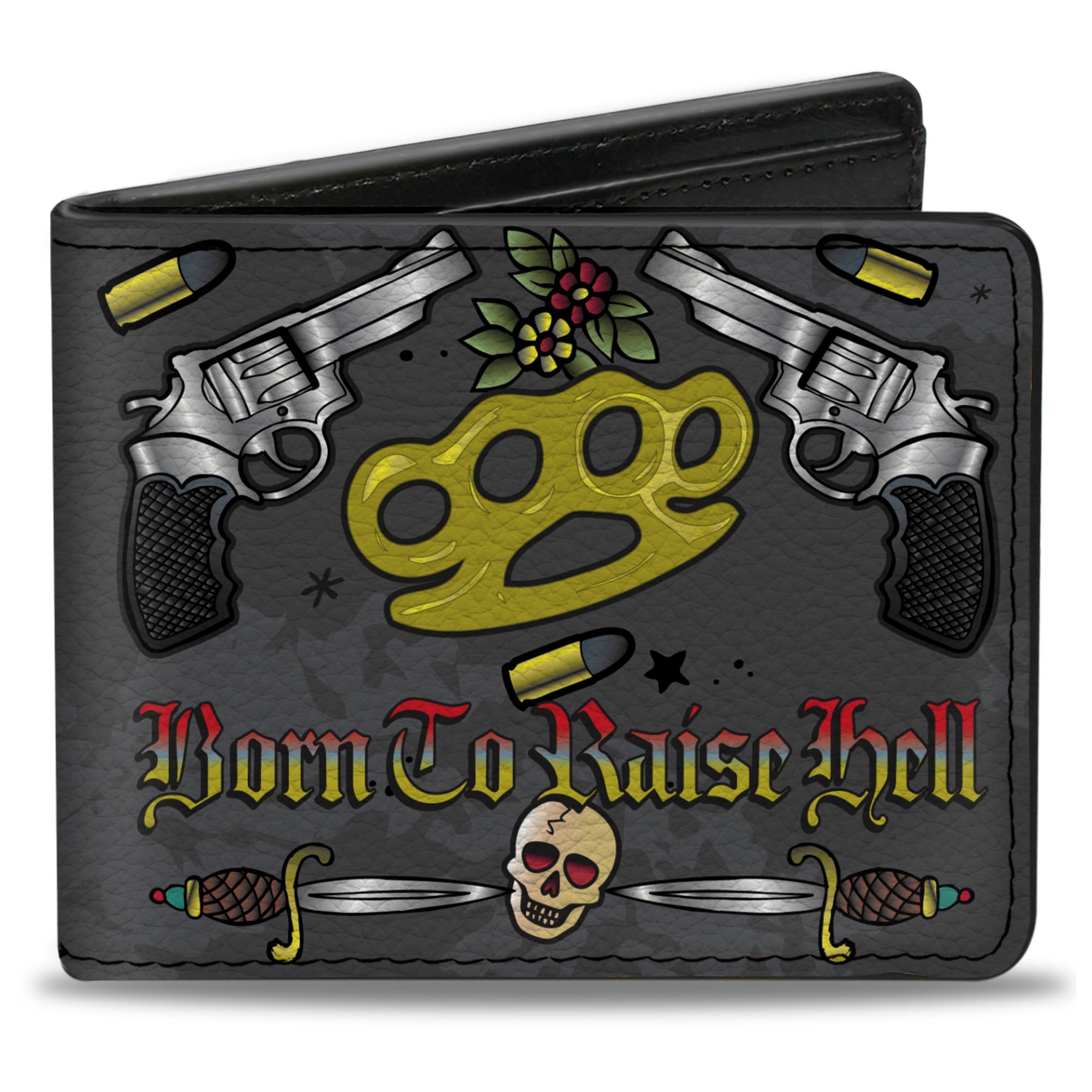 Bi-Fold Wallet - Born to Raise Hell Gray Bi-Fold Wallets Buckle-Down