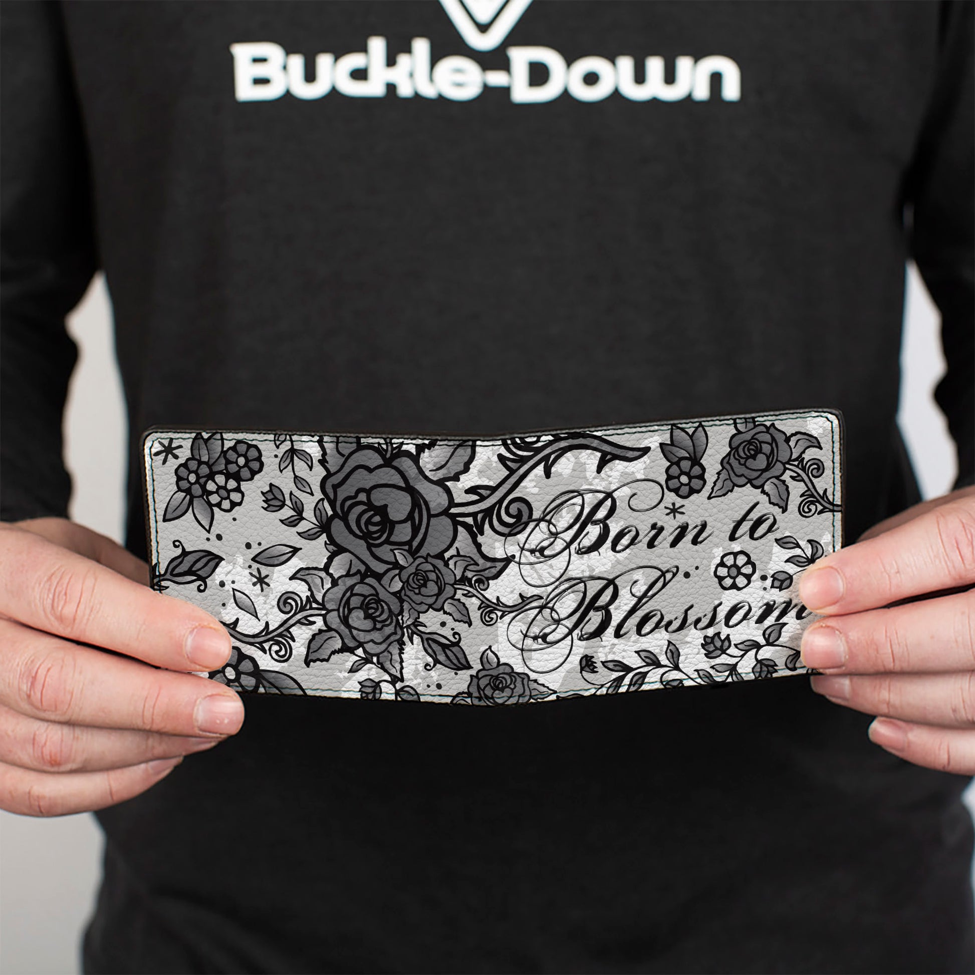 Bi-Fold Wallet - Born to Blossom Black White Bi-Fold Wallets Buckle-Down