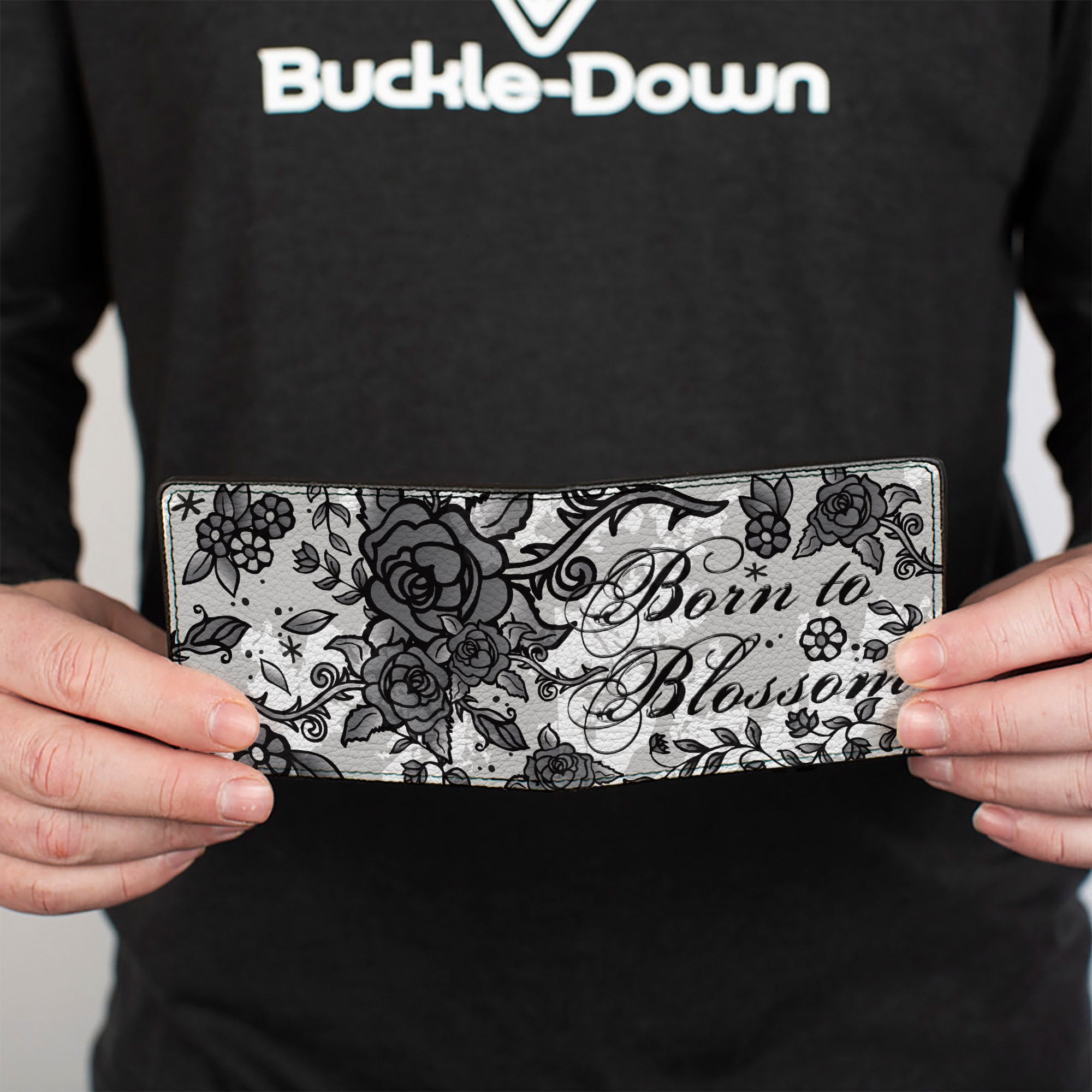 Bi-Fold Wallet - Born to Blossom Black White Bi-Fold Wallets Buckle-Down