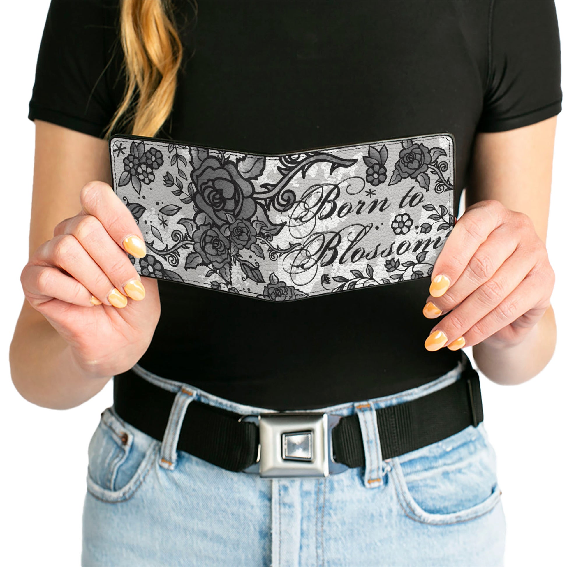 Bi-Fold Wallet - Born to Blossom Black White Bi-Fold Wallets Buckle-Down