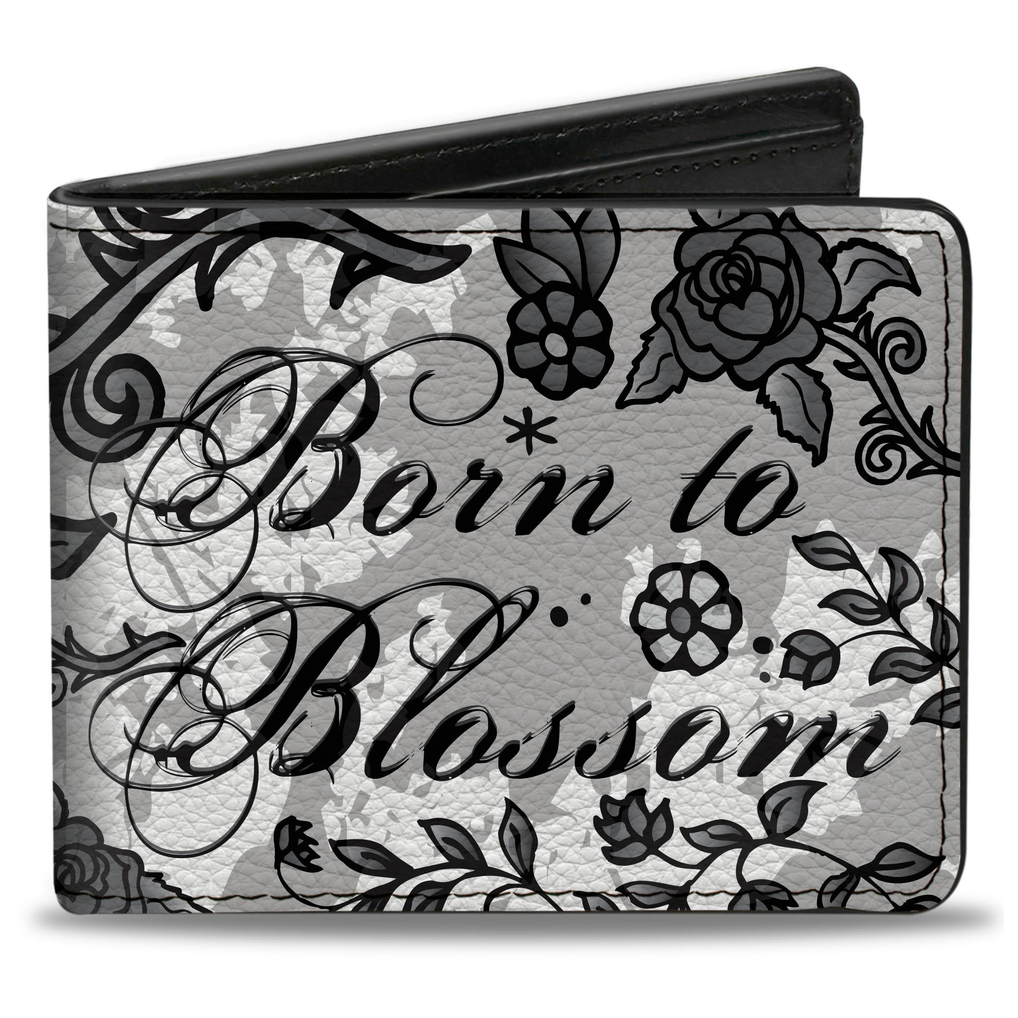 Bi-Fold Wallet - Born to Blossom Black White Bi-Fold Wallets Buckle-Down
