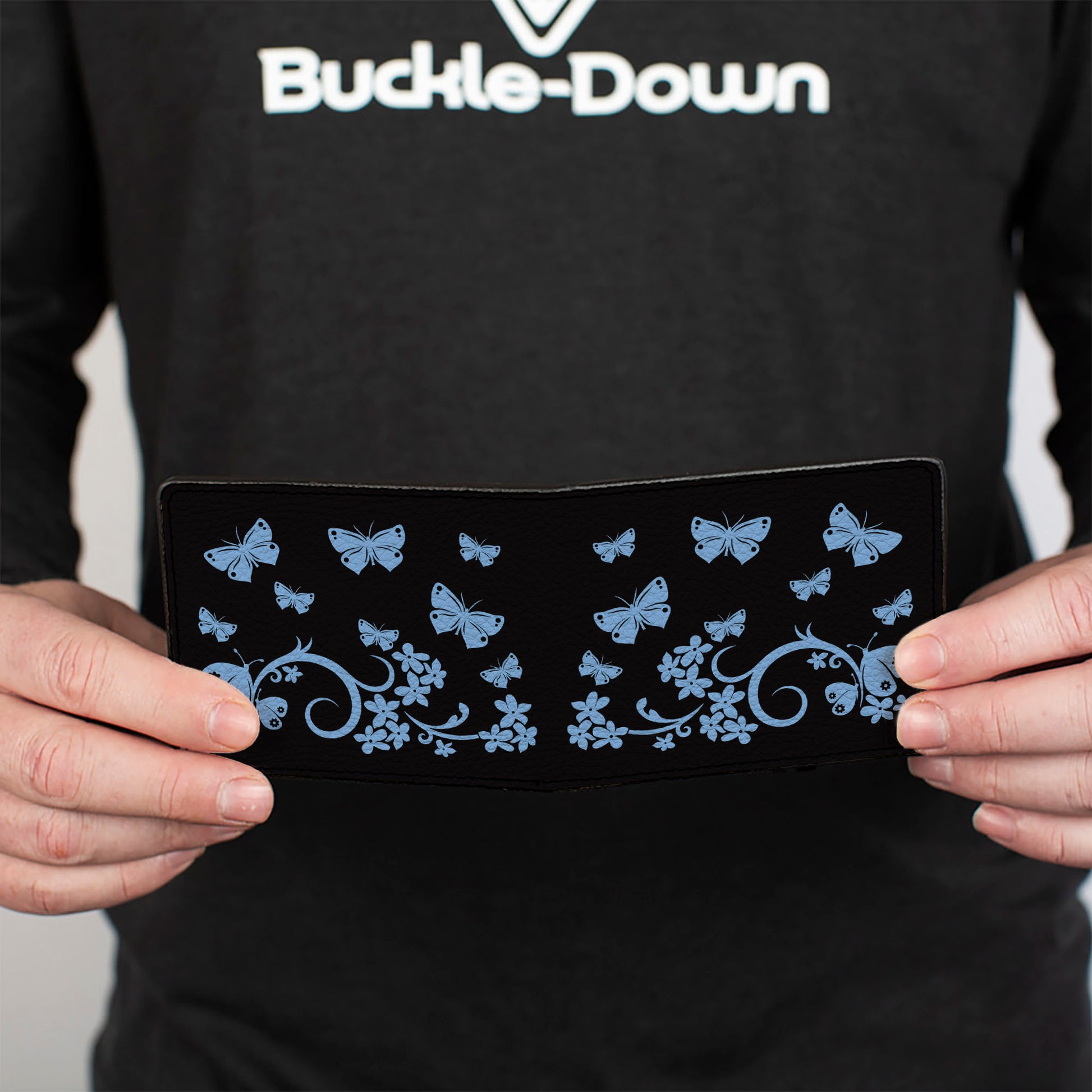 Bi-Fold Wallet - Butterfly Garden Black Blue Bi-Fold Wallets Buckle-Down