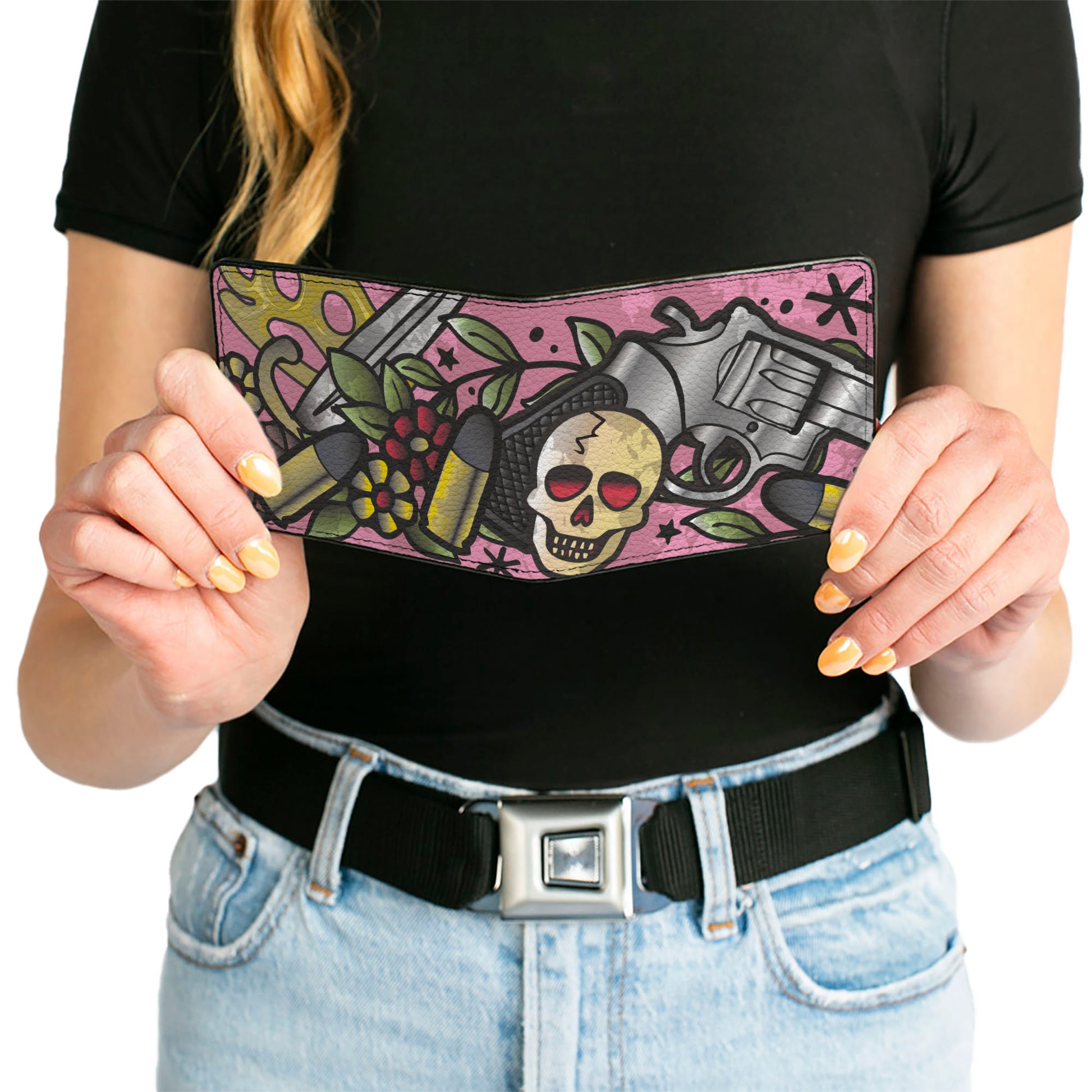 Bi-Fold Wallet - Born to Raise Hell CLOSE-UP Pink Bi-Fold Wallets Buckle-Down