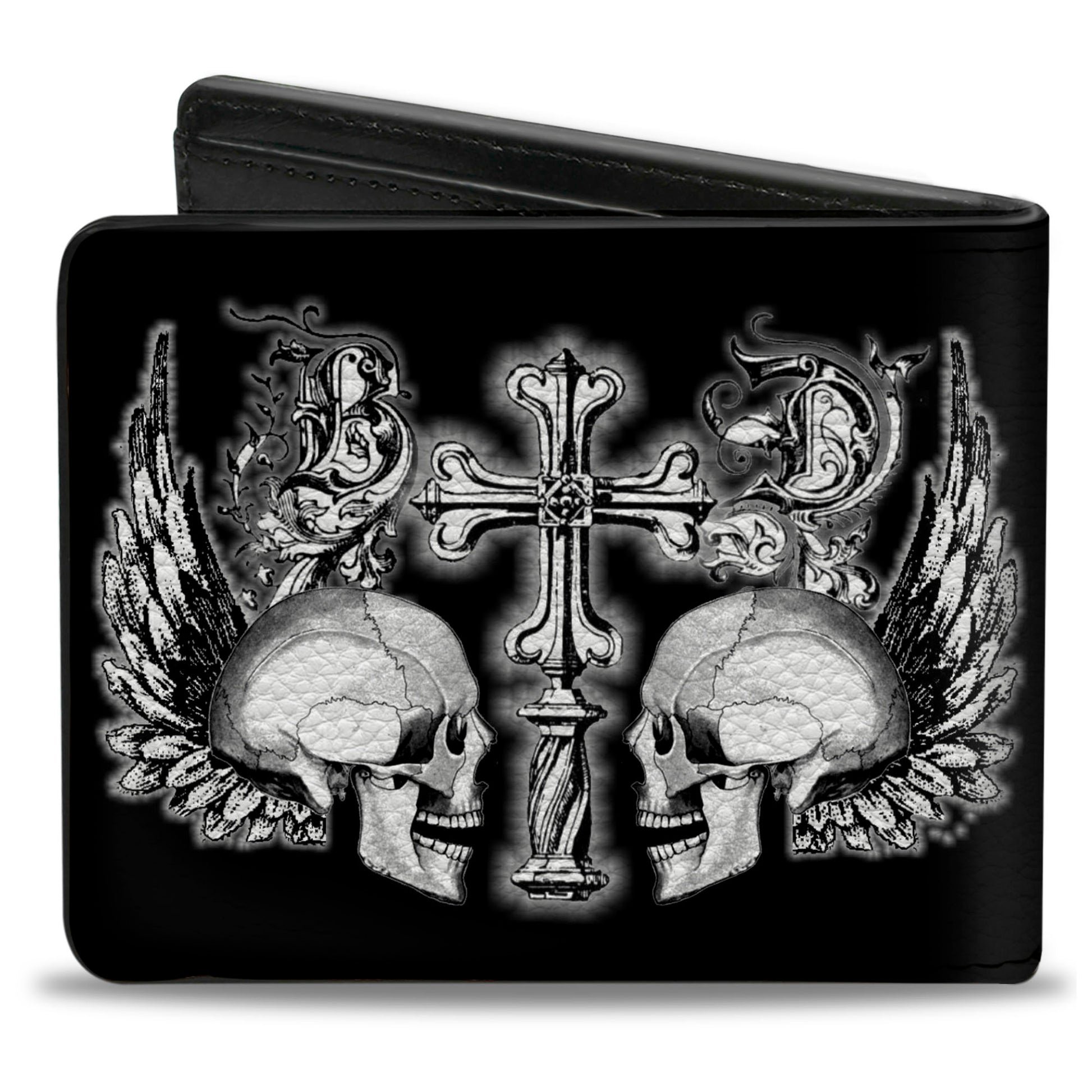 Bi-Fold Wallet - BD Skulls w Wings Black White Bi-Fold Wallets Buckle-Down
