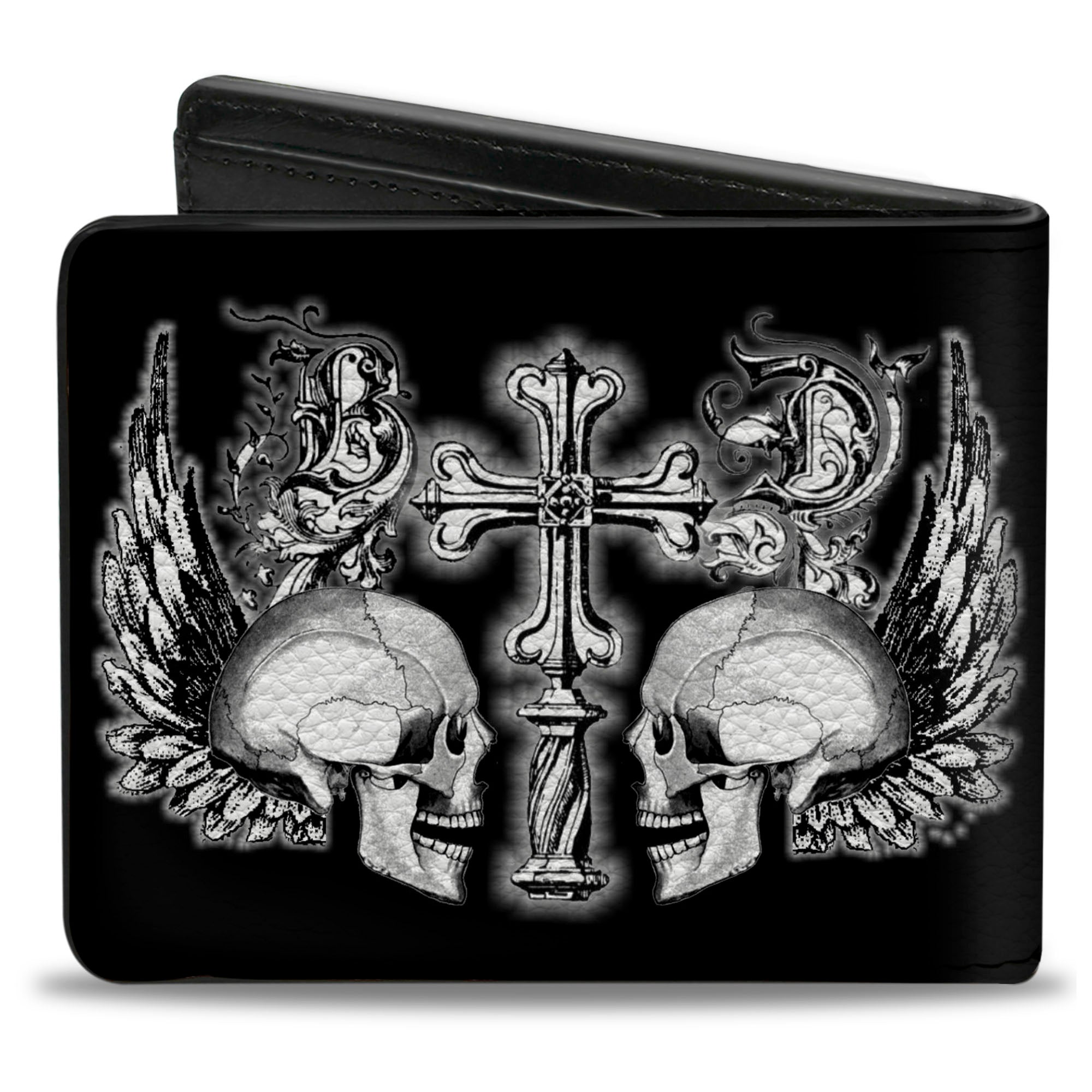 Bi-Fold Wallet - BD Skulls w Wings Black White Bi-Fold Wallets Buckle-Down