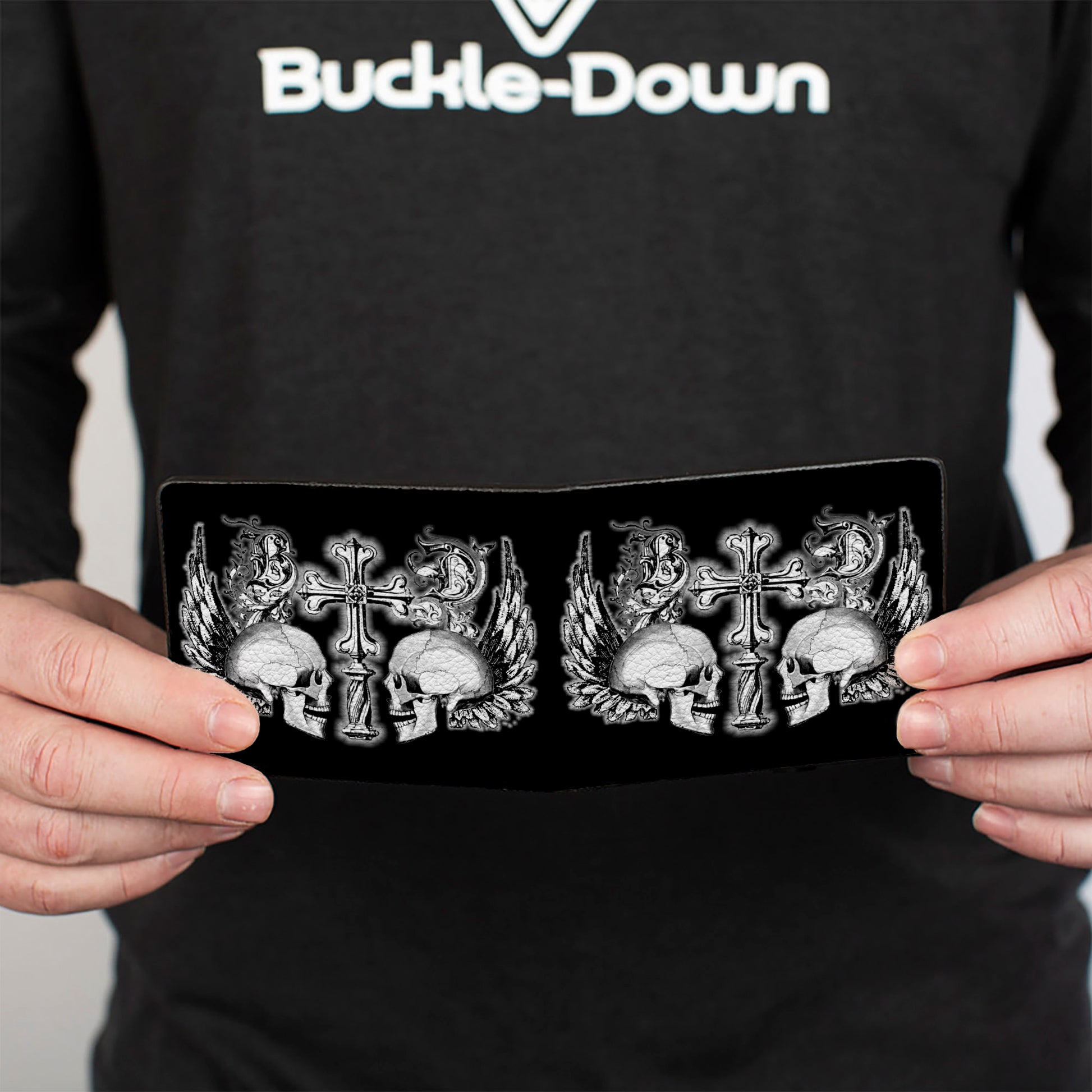 Bi-Fold Wallet - BD Skulls w Wings Black White Bi-Fold Wallets Buckle-Down