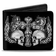 Bi-Fold Wallet - BD Skulls w Wings Black White Bi-Fold Wallets Buckle-Down