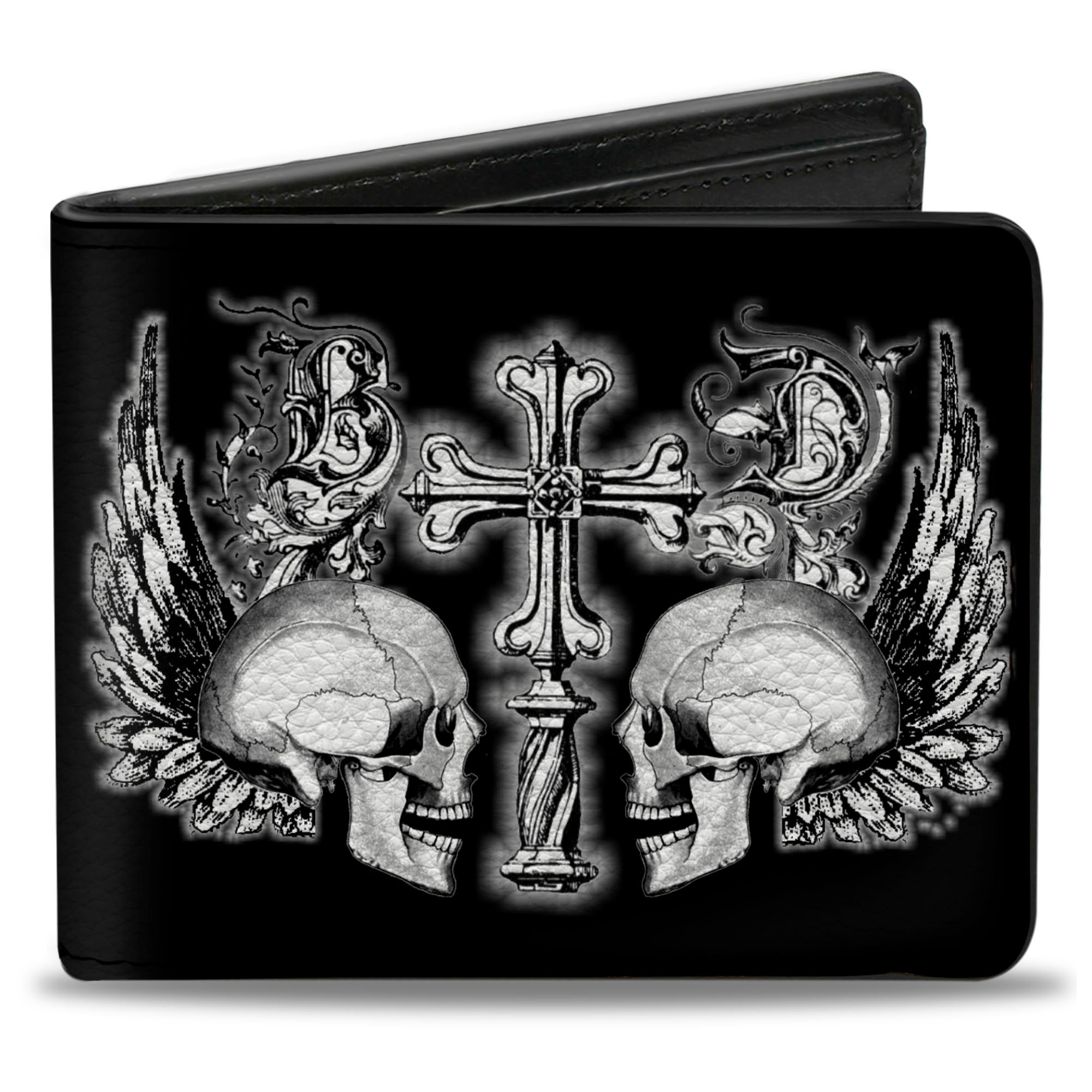 Bi-Fold Wallet - BD Skulls w Wings Black White Bi-Fold Wallets Buckle-Down
