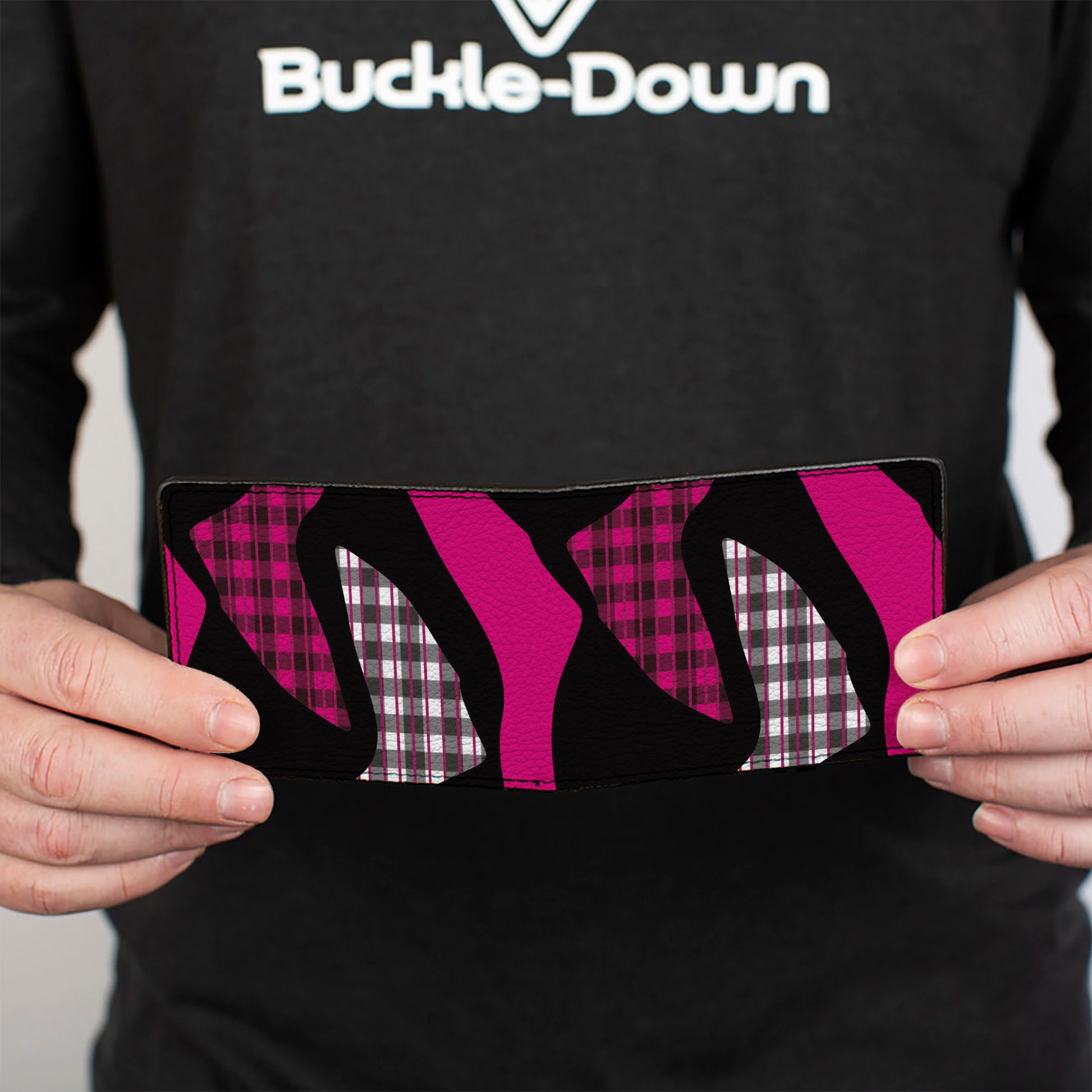 Bi-Fold Wallet - Buffalo Plaid Abstract White Black Fuchsia Bi-Fold Wallets Buckle-Down
