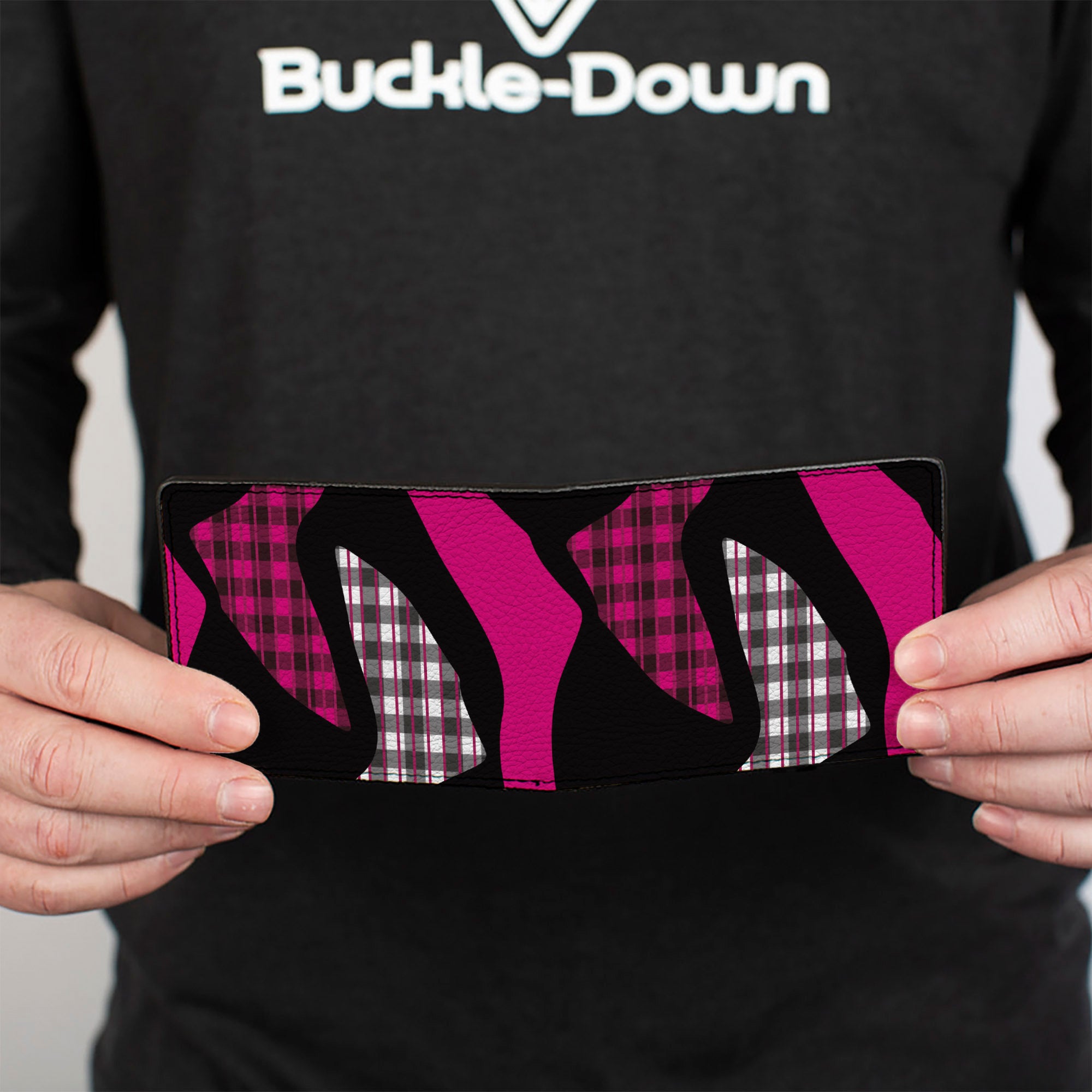 Bi-Fold Wallet - Buffalo Plaid Abstract White Black Fuchsia Bi-Fold Wallets Buckle-Down