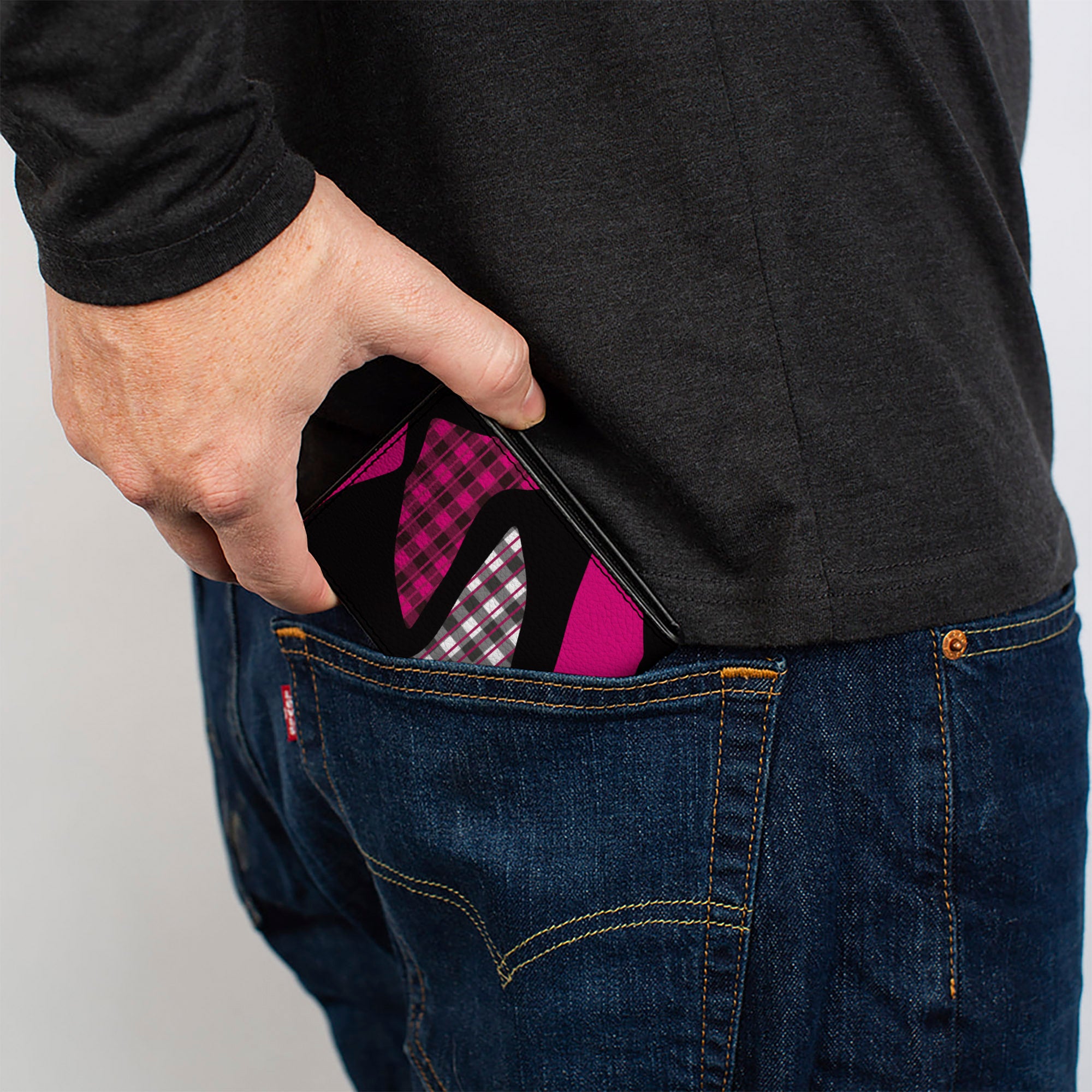 Bi-Fold Wallet - Buffalo Plaid Abstract White Black Fuchsia Bi-Fold Wallets Buckle-Down