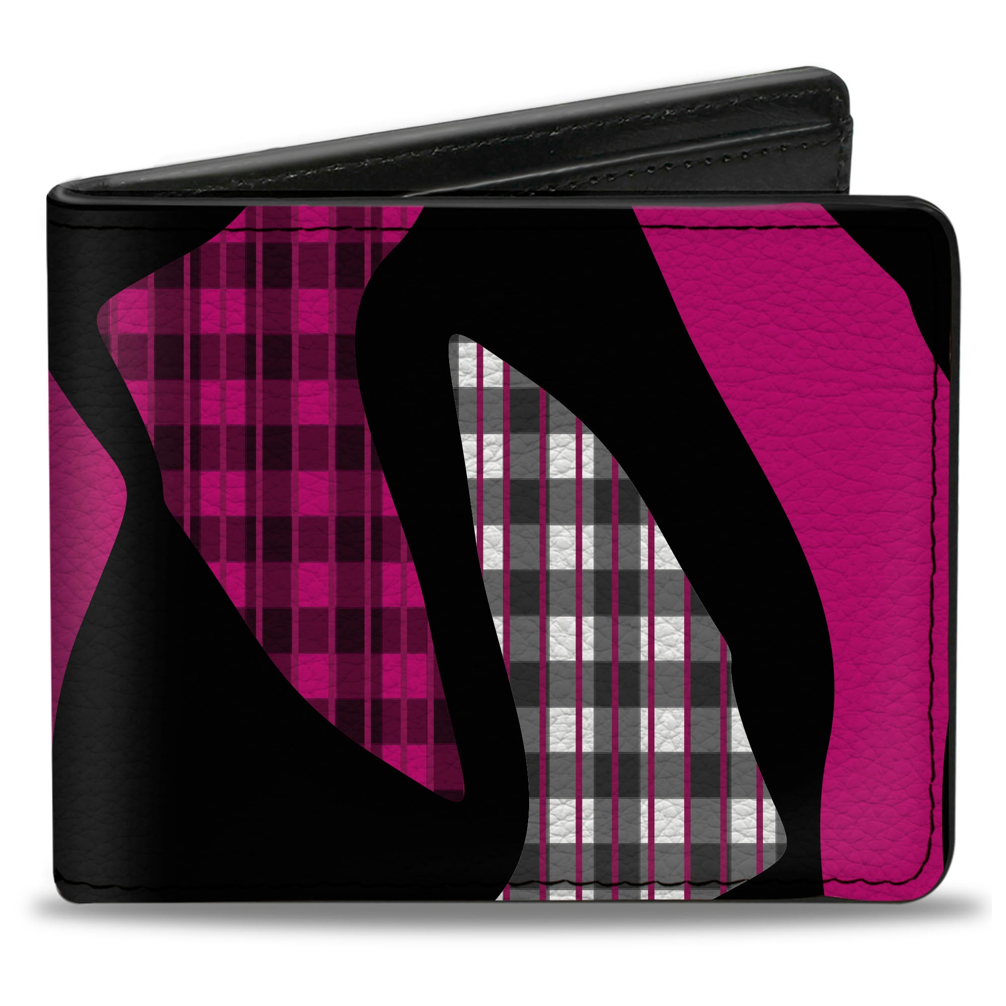 Bi-Fold Wallet - Buffalo Plaid Abstract White Black Fuchsia Bi-Fold Wallets Buckle-Down