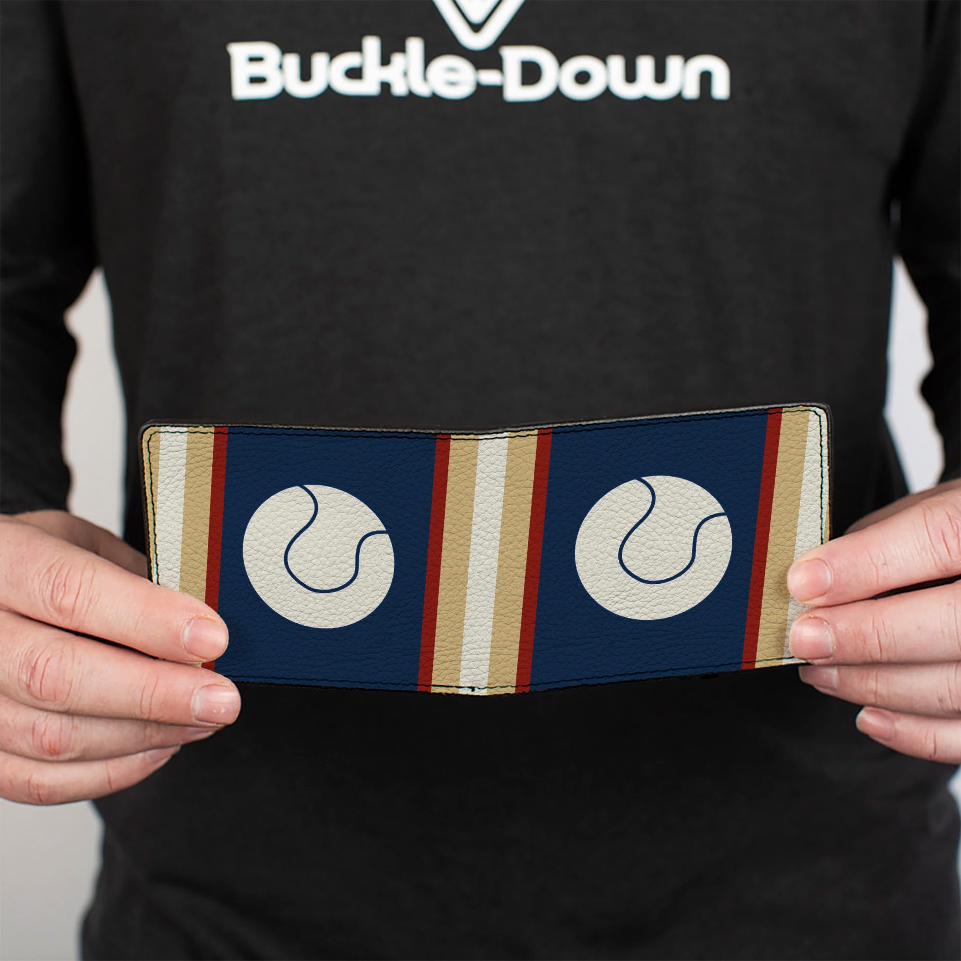 Bi-Fold Wallet - Ball Stripes Tan Blue Burgundy Bi-Fold Wallets Buckle-Down