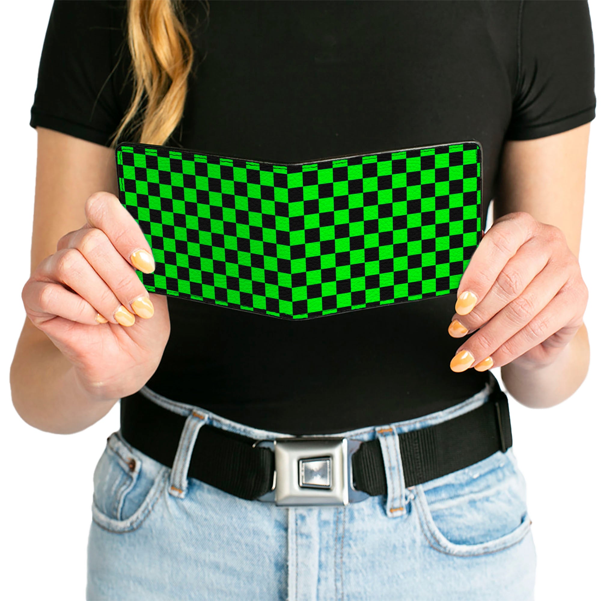 Bi-Fold Wallet - Checker Black Neon Green Bi-Fold Wallets Buckle-Down
