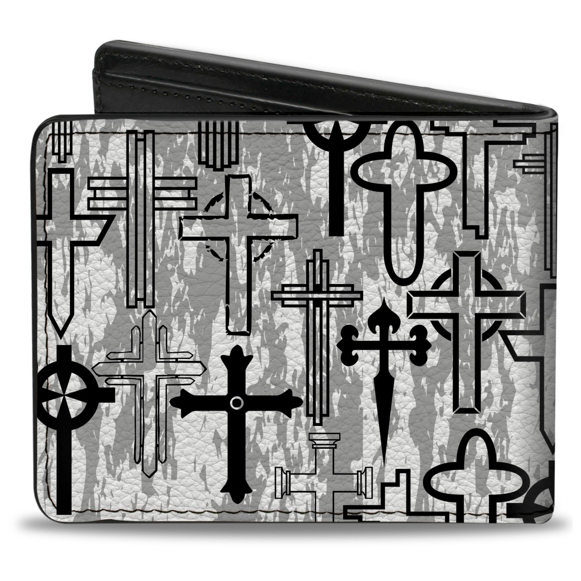 Bi-Fold Wallet - Crosses Assorted Distressed White Black Bi-Fold Wallets Buckle-Down