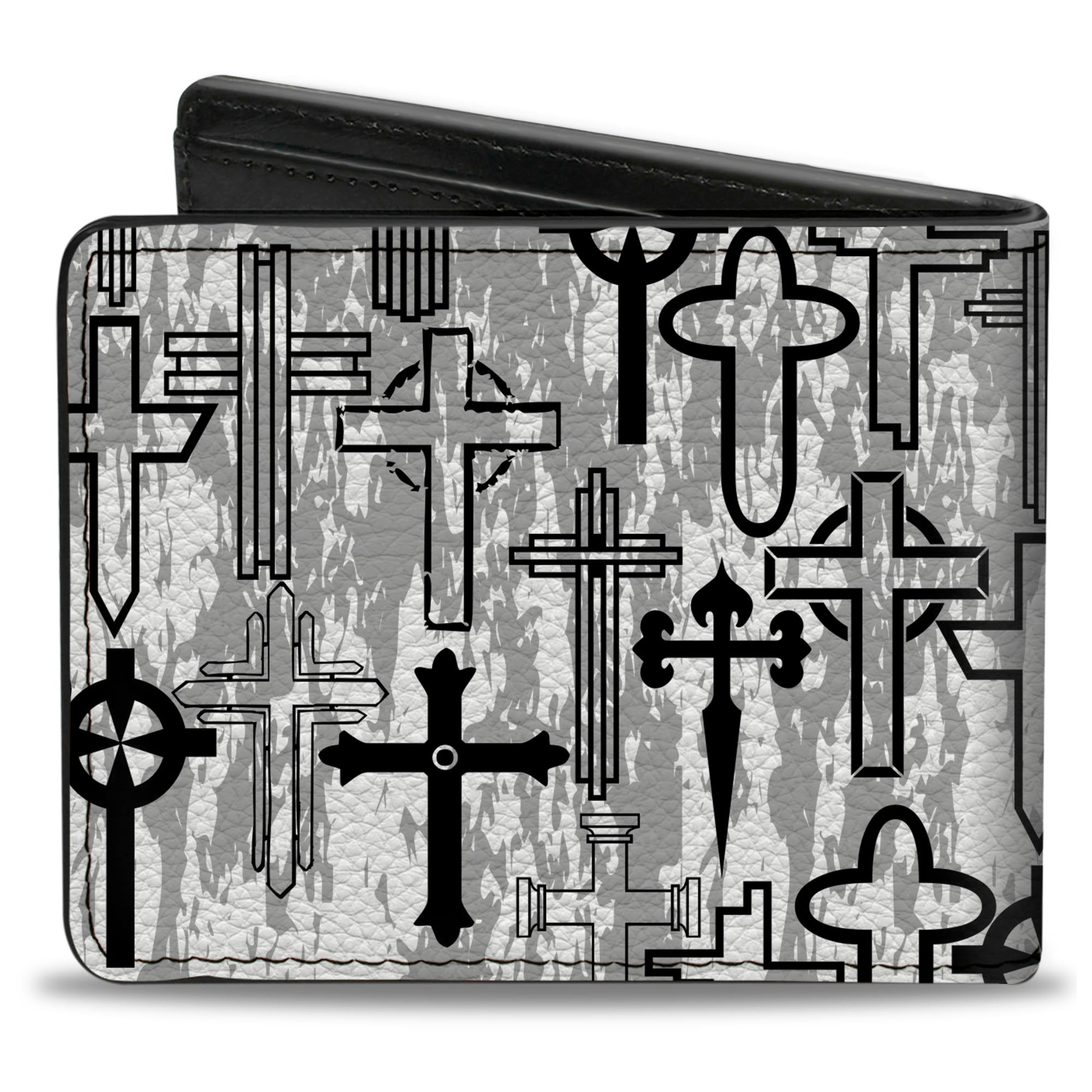 Bi-Fold Wallet - Crosses Assorted Distressed White Black Bi-Fold Wallets Buckle-Down