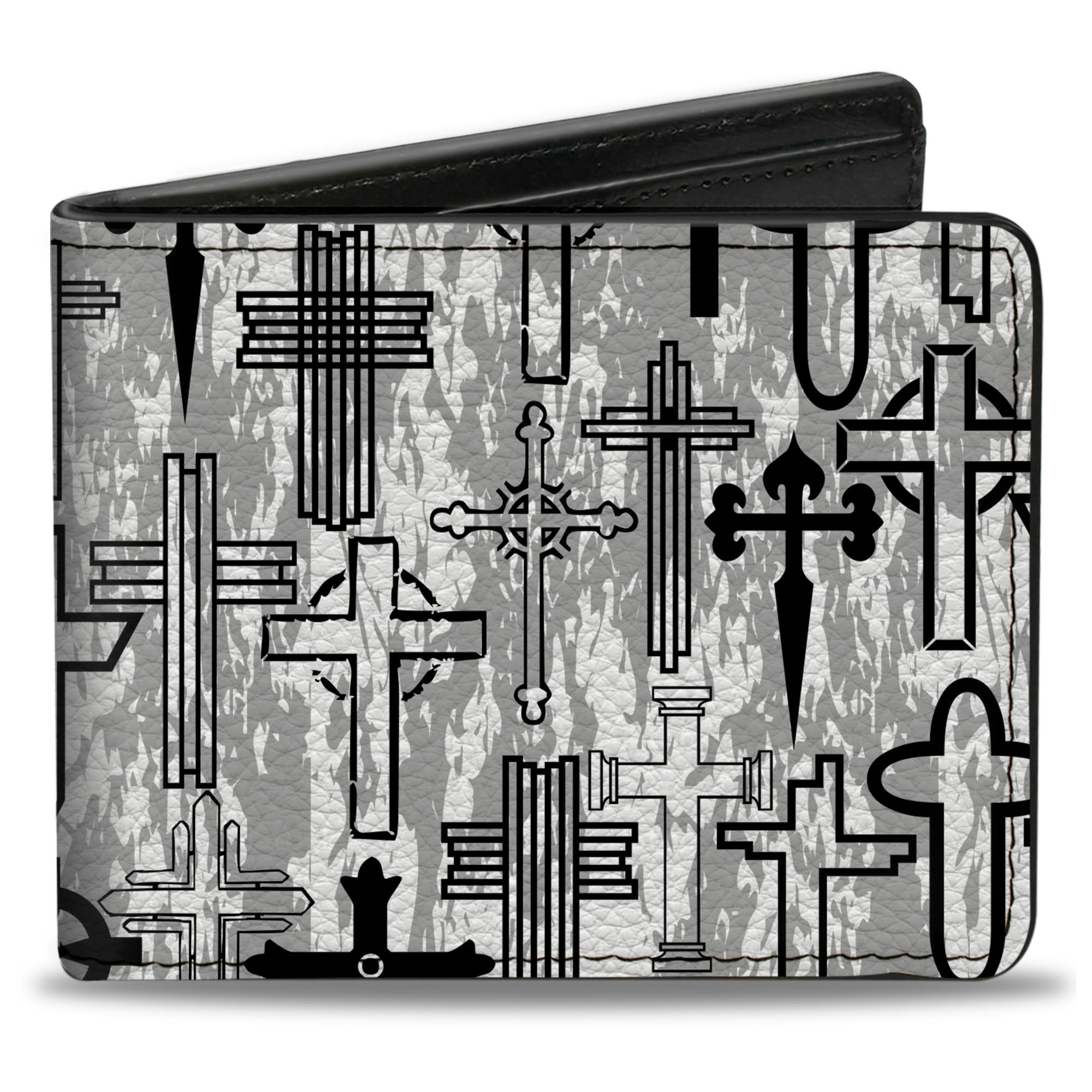 Bi-Fold Wallet - Crosses Assorted Distressed White Black Bi-Fold Wallets Buckle-Down