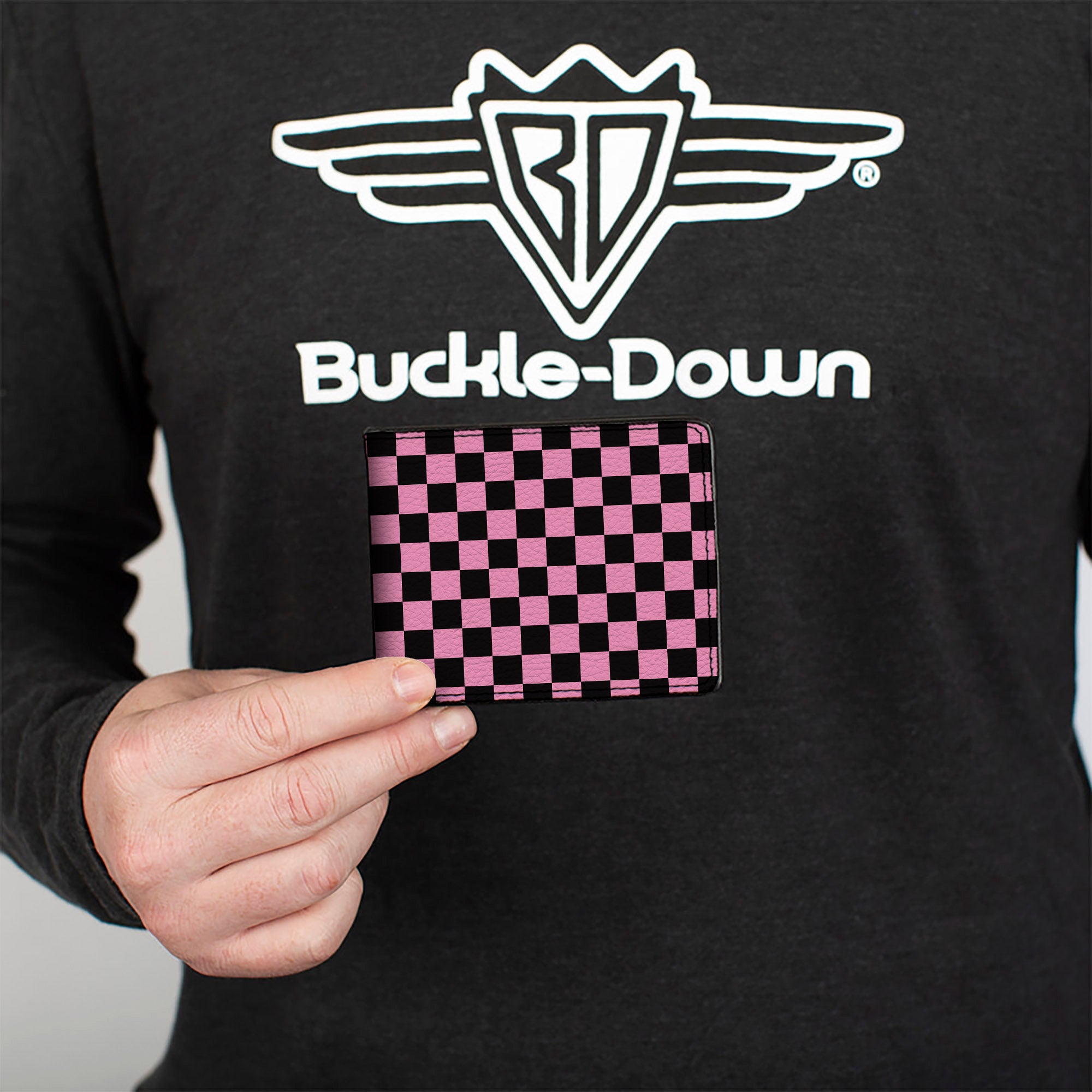 Bi-Fold Wallet - Checker Black/Baby Pink Bi-Fold Wallets Buckle-Down