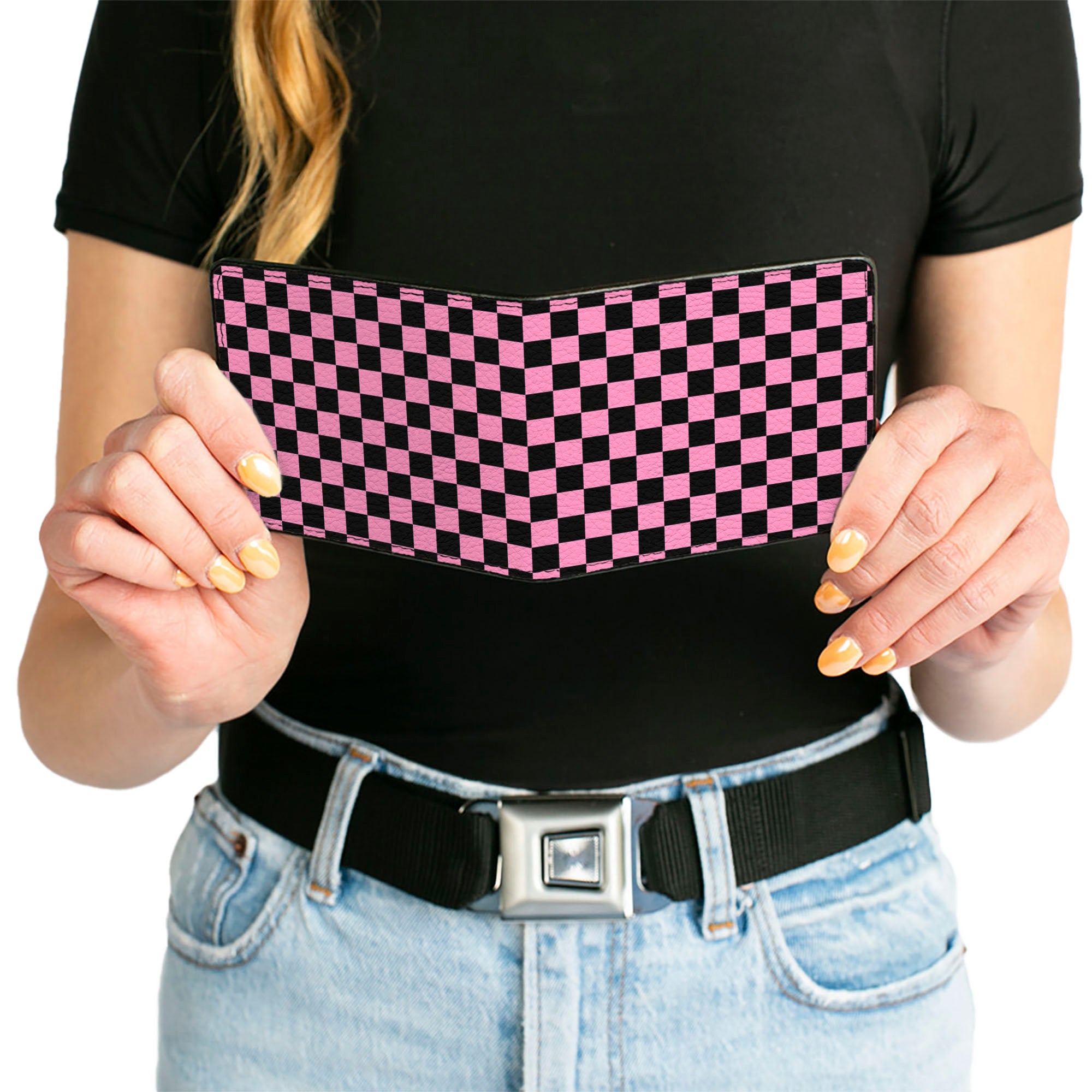 Bi-Fold Wallet - Checker Black/Baby Pink Bi-Fold Wallets Buckle-Down