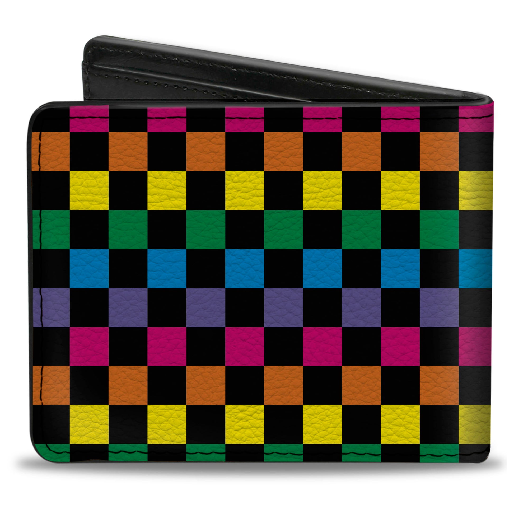 Bi-Fold Wallet - Checker Black Neon Rainbow Bi-Fold Wallets Buckle-Down