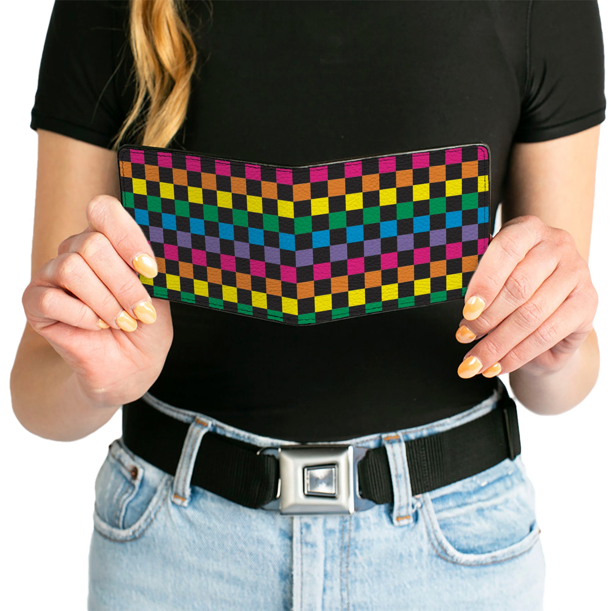 Bi-Fold Wallet - Checker Black Neon Rainbow Bi-Fold Wallets Buckle-Down