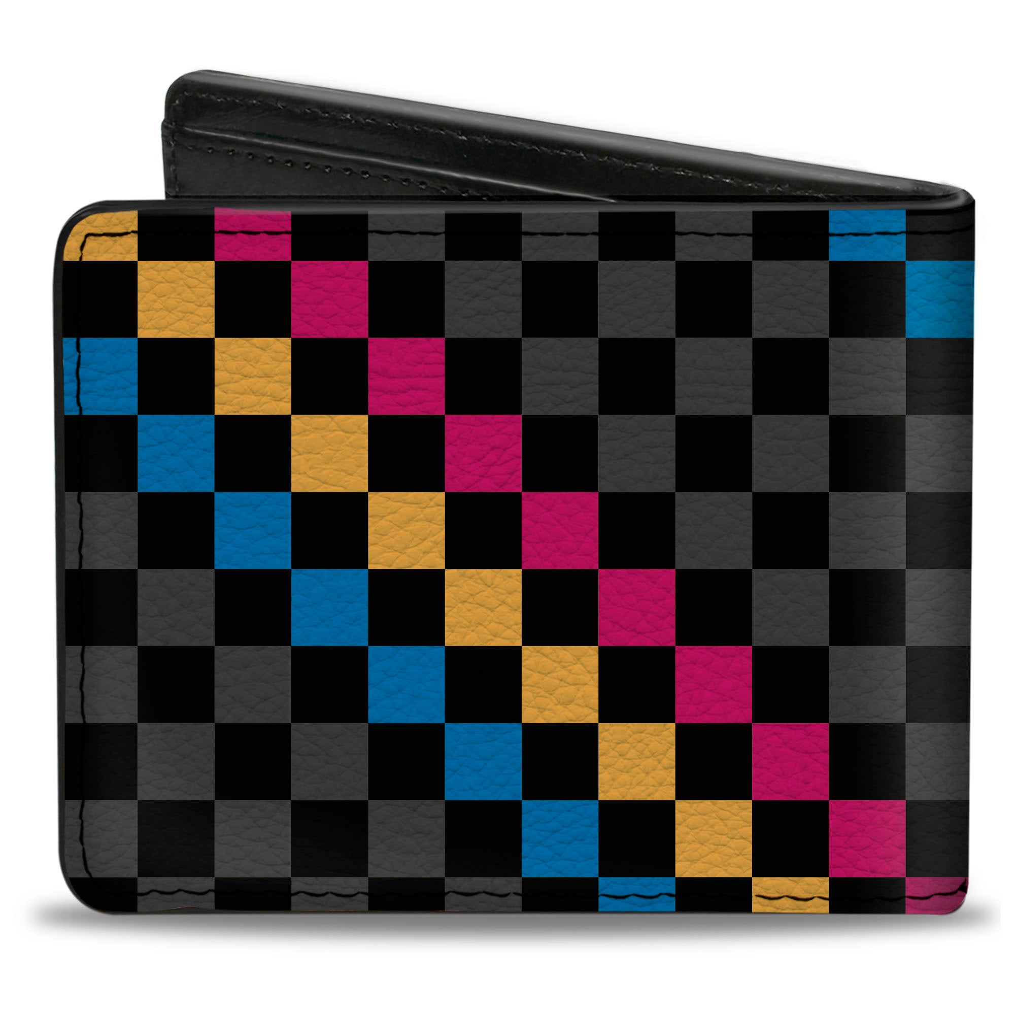 Bi-Fold Wallet - Checker Stripe Black Gray Blue Gold Pink Bi-Fold Wallets Buckle-Down