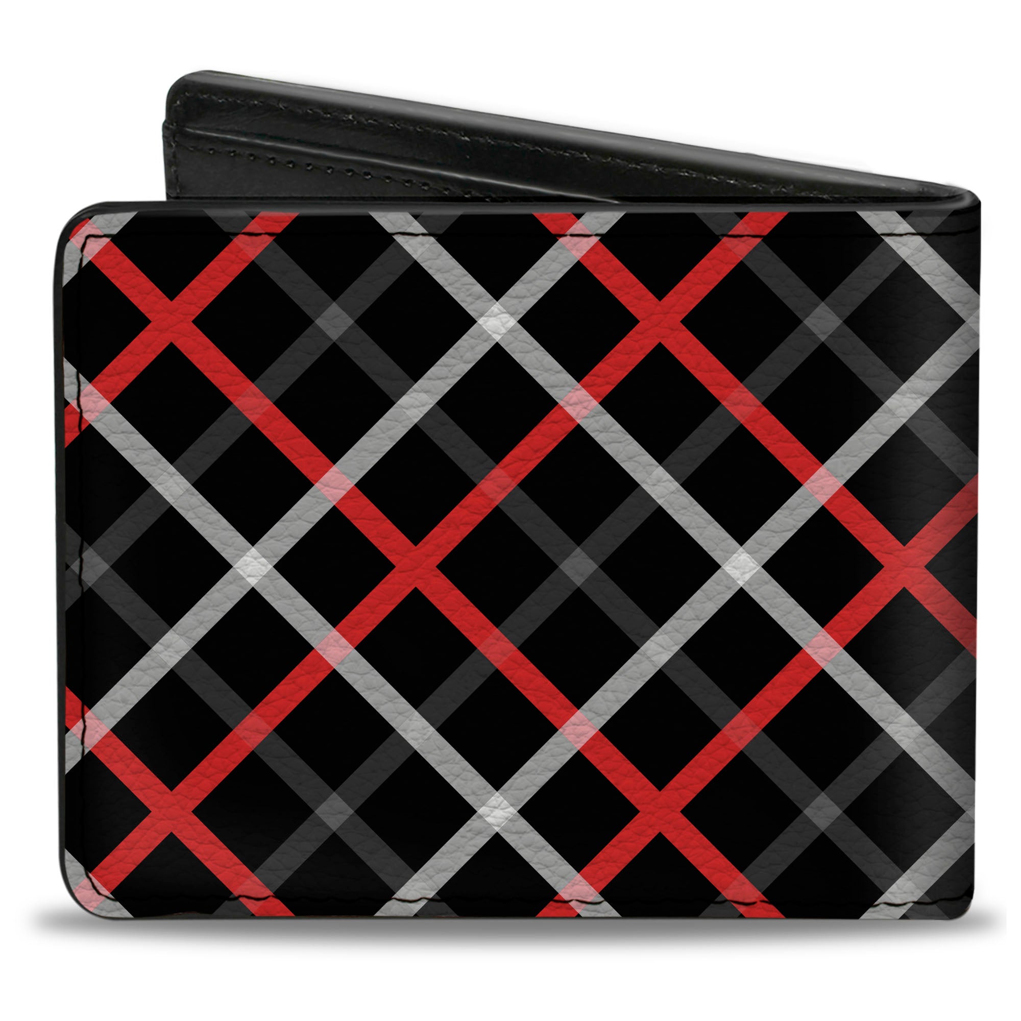 Bi-Fold Wallet - Criss Cross Plaid Black Gray Red Bi-Fold Wallets Buckle-Down