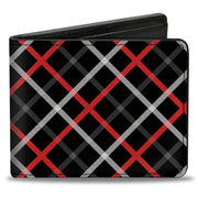 Bi-Fold Wallet - Criss Cross Plaid Black Gray Red Bi-Fold Wallets Buckle-Down