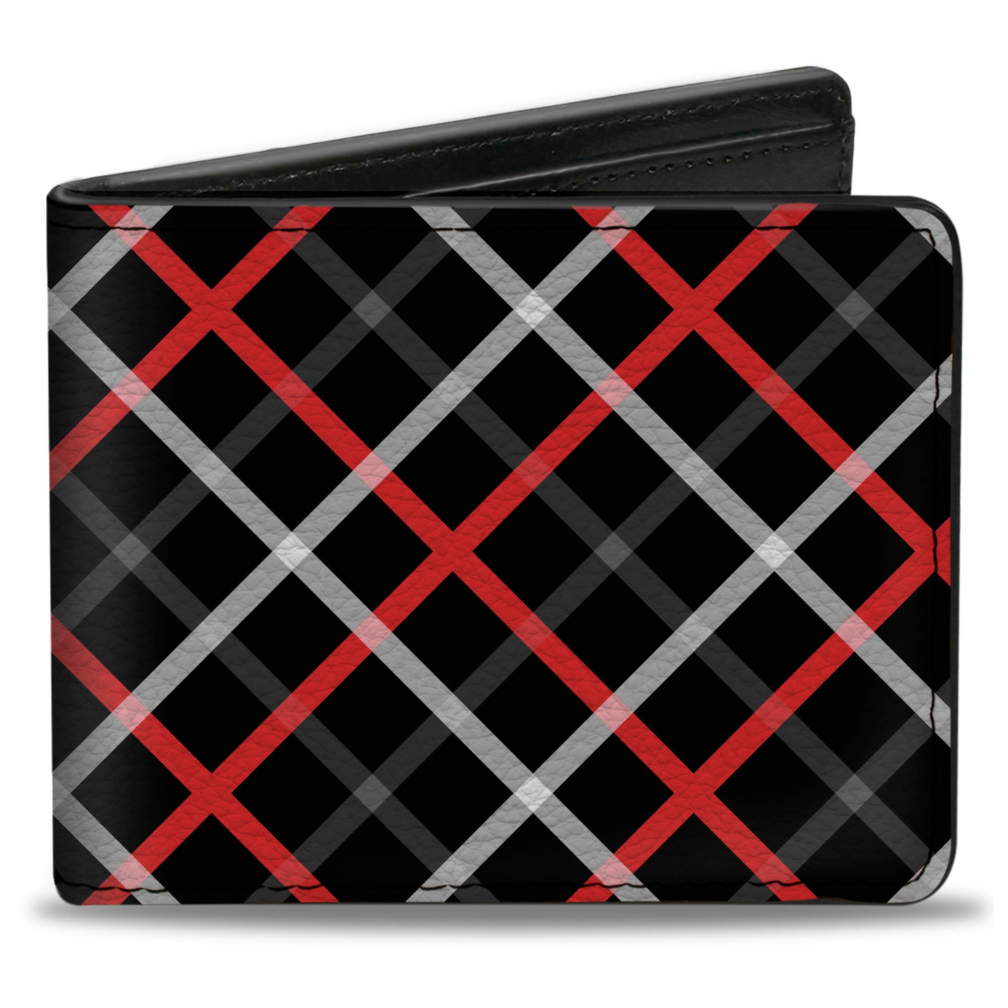 Bi-Fold Wallet - Criss Cross Plaid Black Gray Red Bi-Fold Wallets Buckle-Down