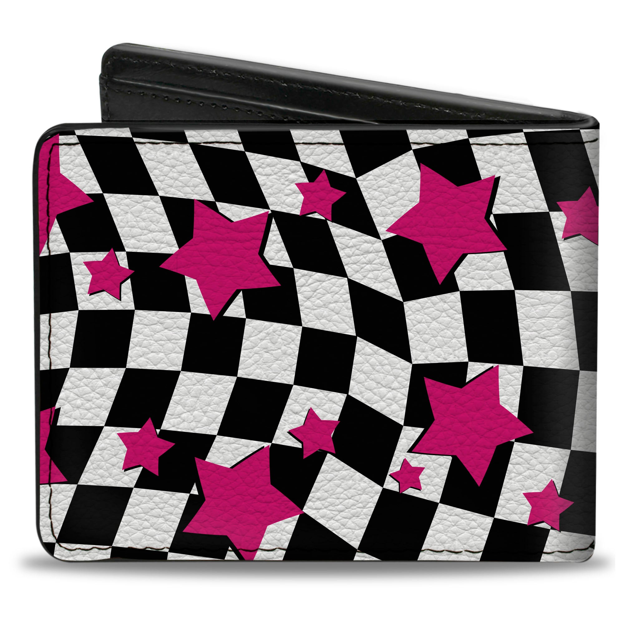 Bi-Fold Wallet - Checker & Stars Black White Pink Bi-Fold Wallets Buckle-Down