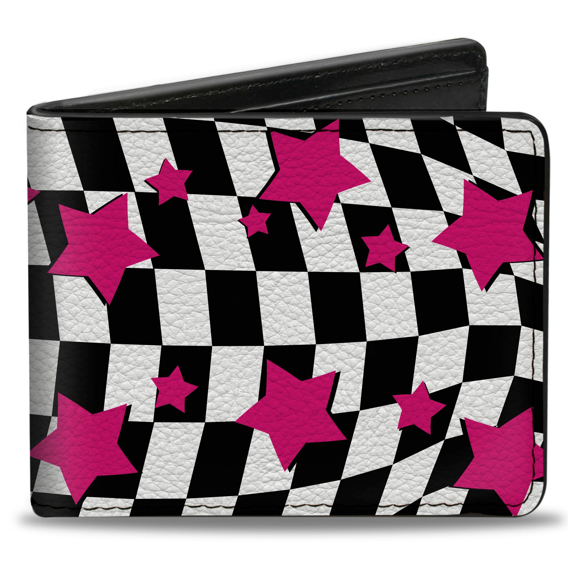 Bi-Fold Wallet - Checker & Stars Black White Pink Bi-Fold Wallets Buckle-Down