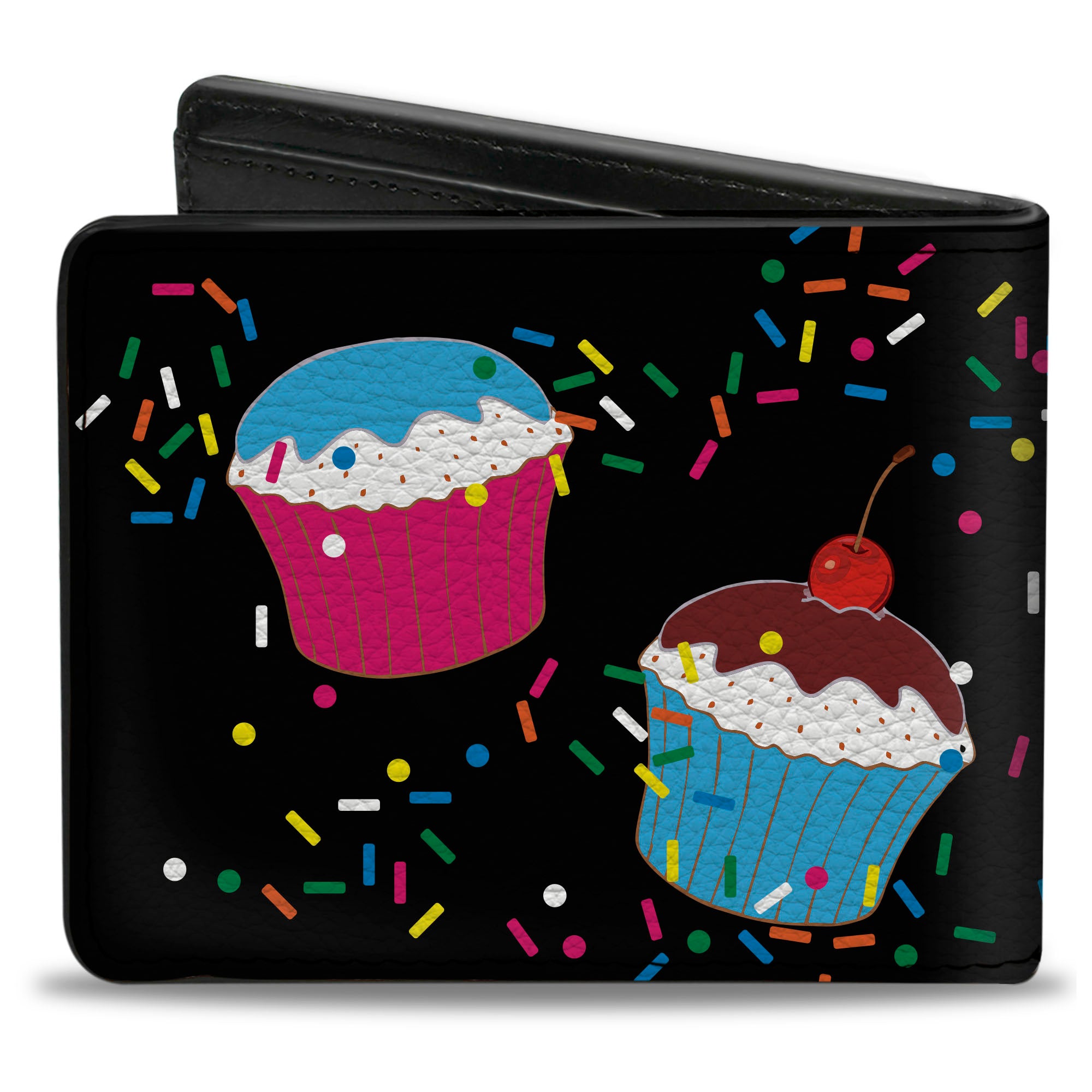 Bi-Fold Wallet - Cupcake Sprinkles Black/Multi Color