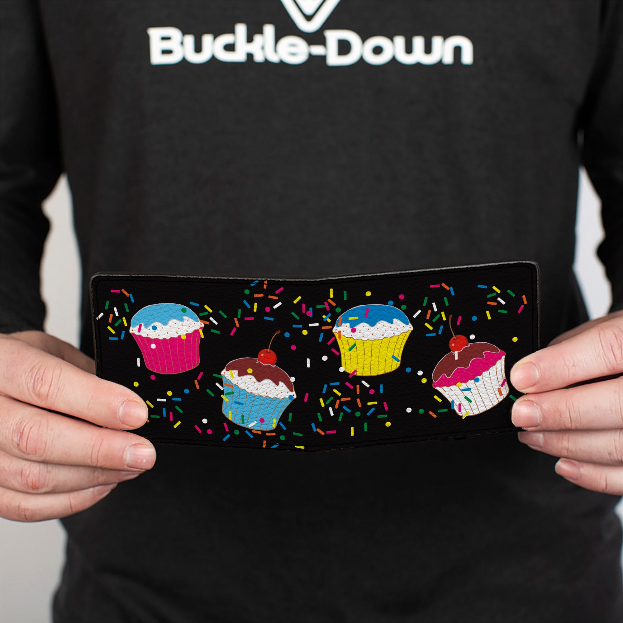 Bi-Fold Wallet - Cupcake Sprinkles Black/Multi Color