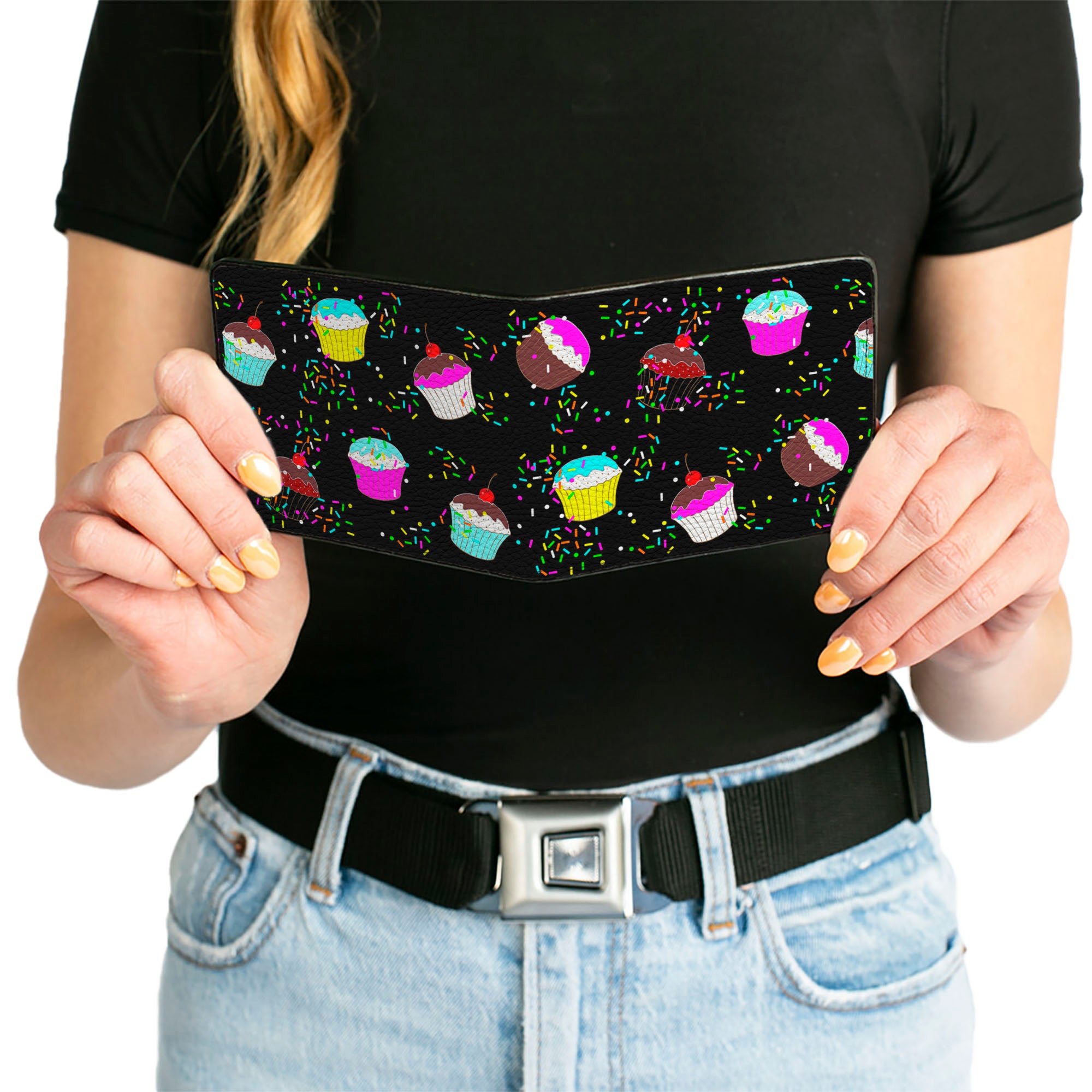 Bi-Fold Wallet - Cupcake Sprinkles Black/Multi Color