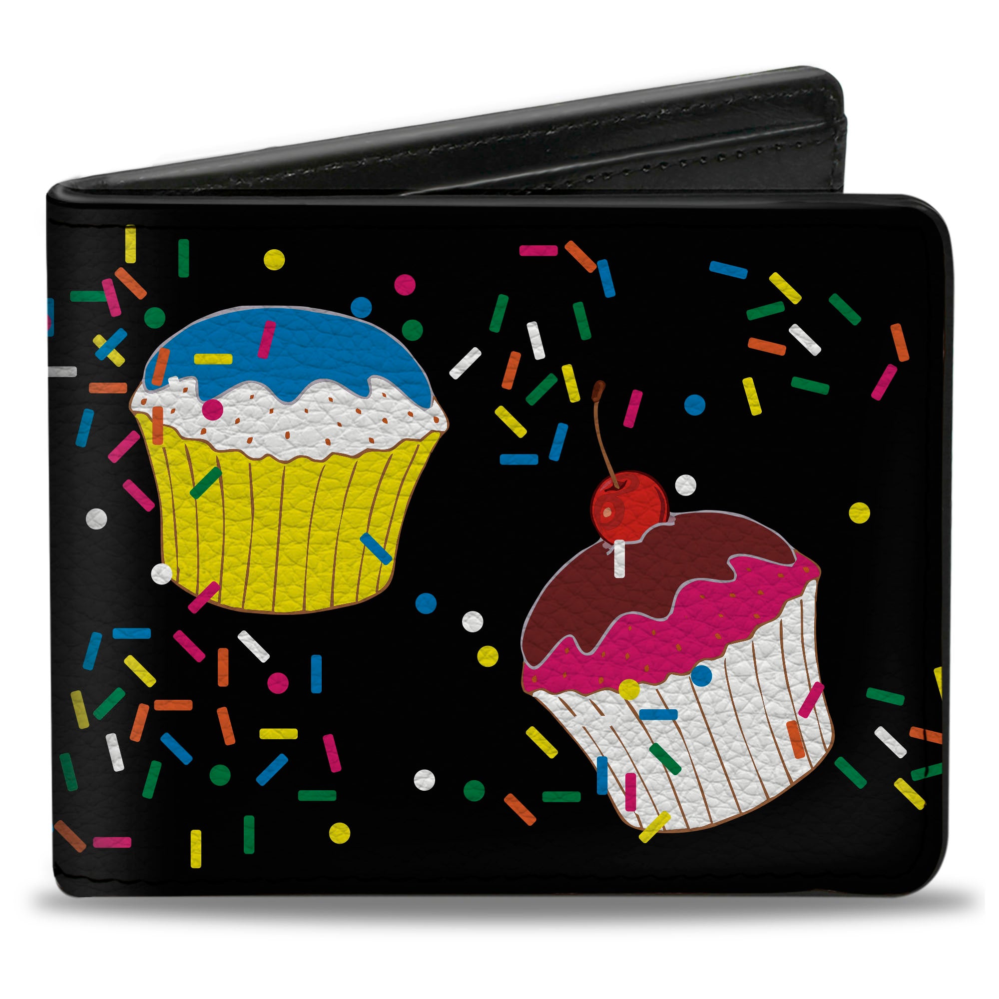 Bi-Fold Wallet - Cupcake Sprinkles Black/Multi Color