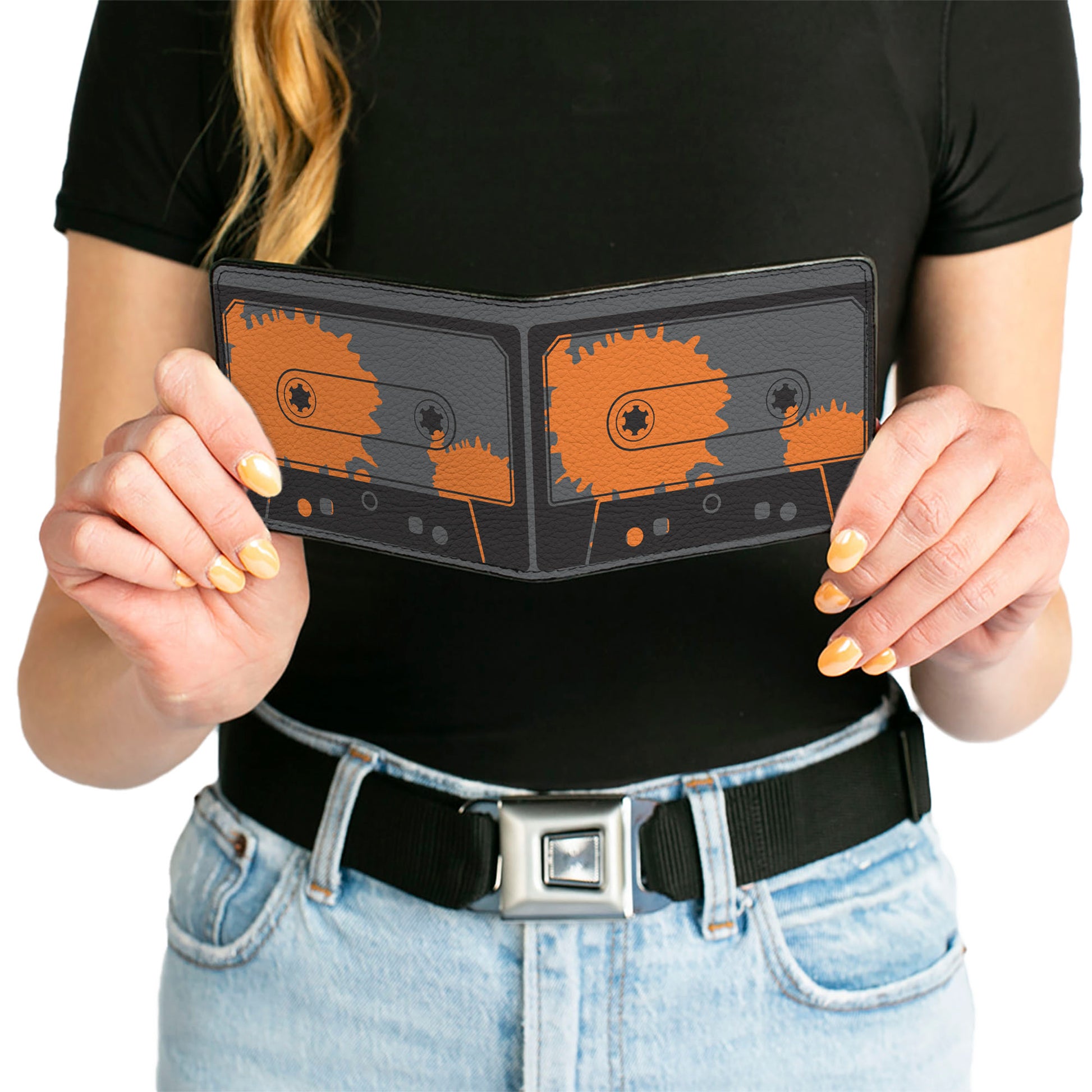 Bi-Fold Wallet - Cassette Splatter Gray Orange Bi-Fold Wallets Buckle-Down