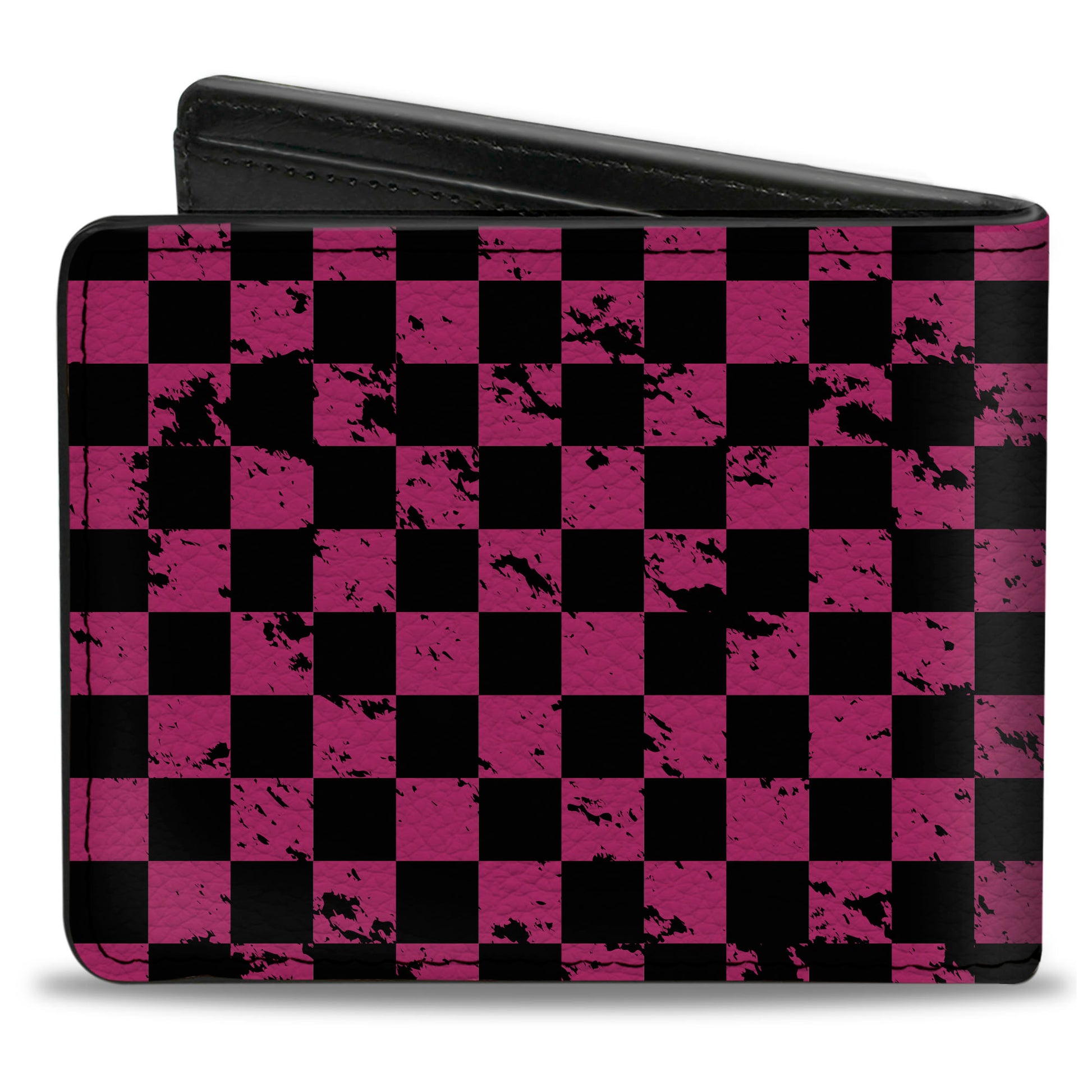 Bi-Fold Wallet - Checker Weathered Black/Neon Pink Bi-Fold Wallets Buckle-Down