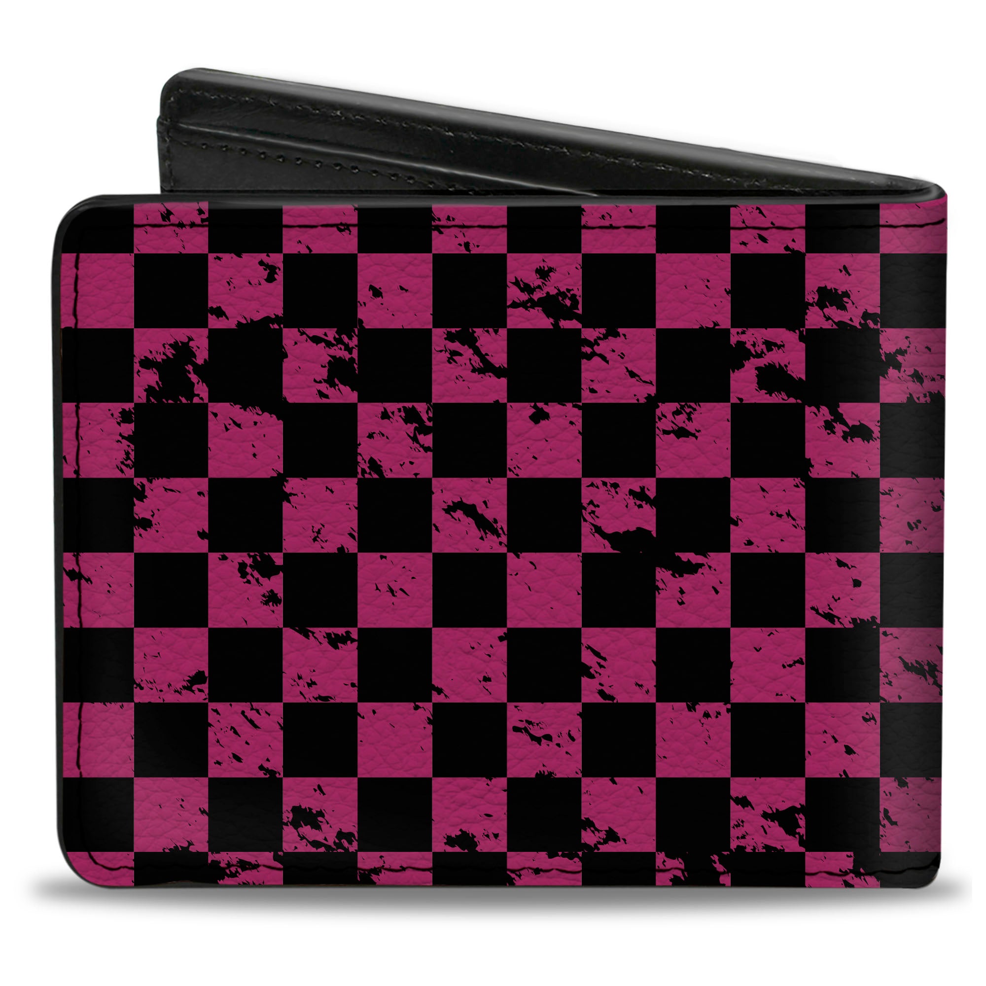 Bi-Fold Wallet - Checker Weathered Black/Neon Pink Bi-Fold Wallets Buckle-Down