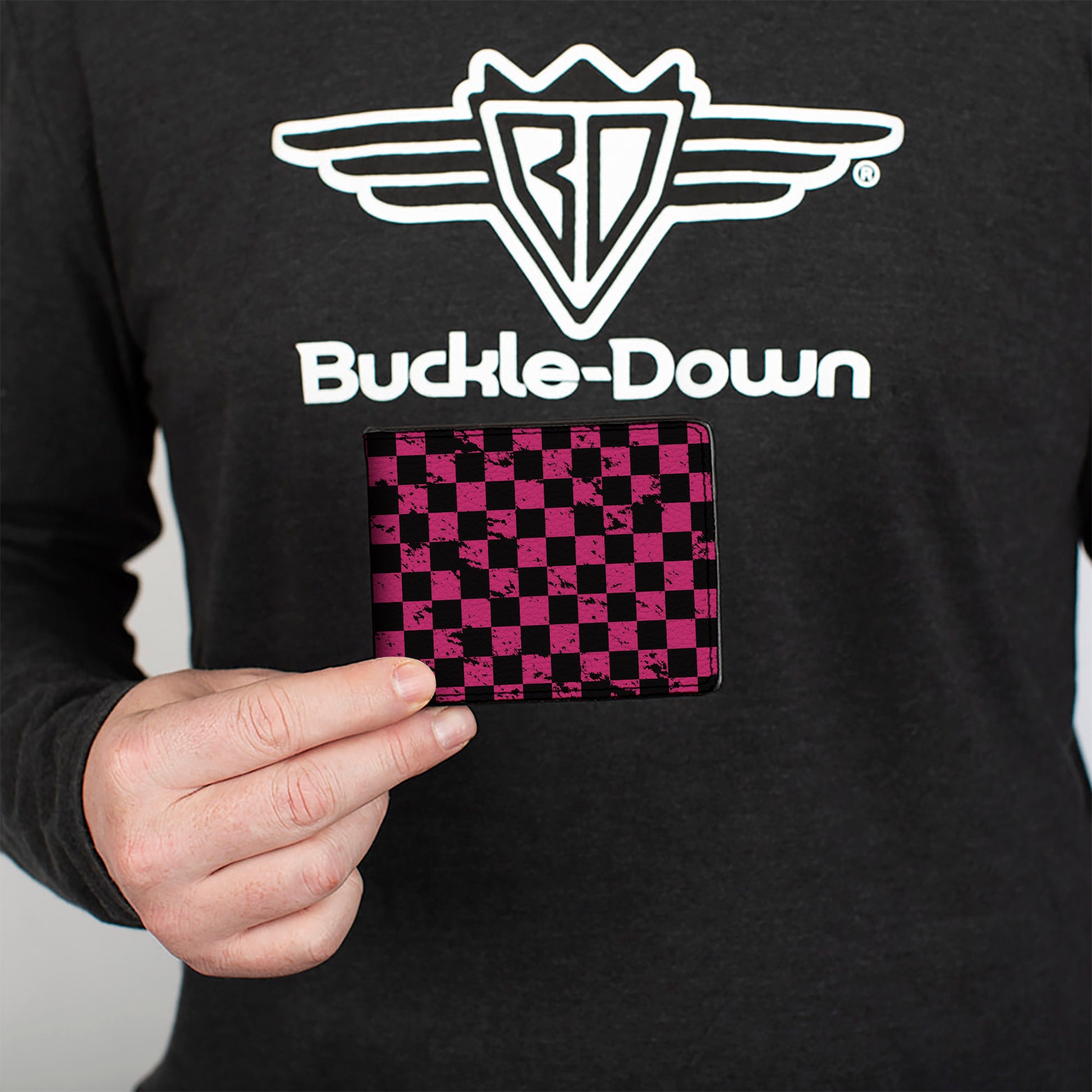 Bi-Fold Wallet - Checker Weathered Black/Neon Pink Bi-Fold Wallets Buckle-Down
